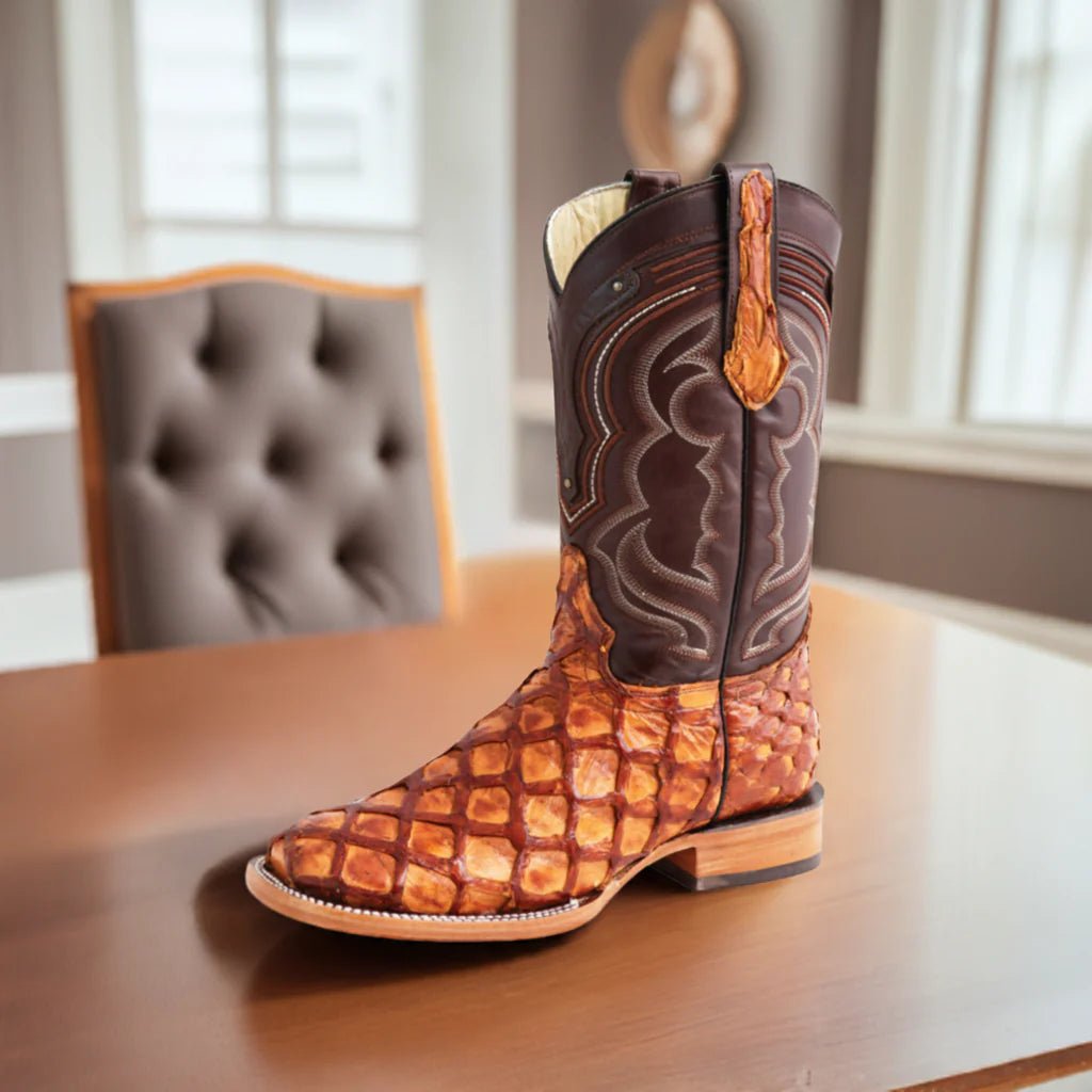 Men's Original Monster Fish Exotic Rodeo Western Cowboy Boots '100 Years' Honey 44606 - BELLEZA'S - Men's Original Monster Fish Exotic Rodeo Western Cowboy Boots '100 Years' Honey 44606 - Men's Boot - 04460601