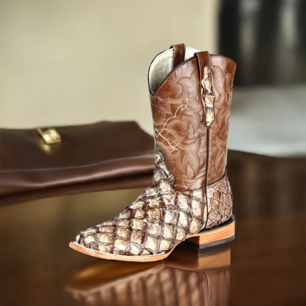 Men's Original Monster Fish Exotic Western Rodeo Cowboy Boots '100 Years' Cream 44114 - BELLEZA'S - Men's Original Monster Fish Exotic Western Rodeo Cowboy Boots '100 Years' Cream 44114 - Men's Boot - 04411401