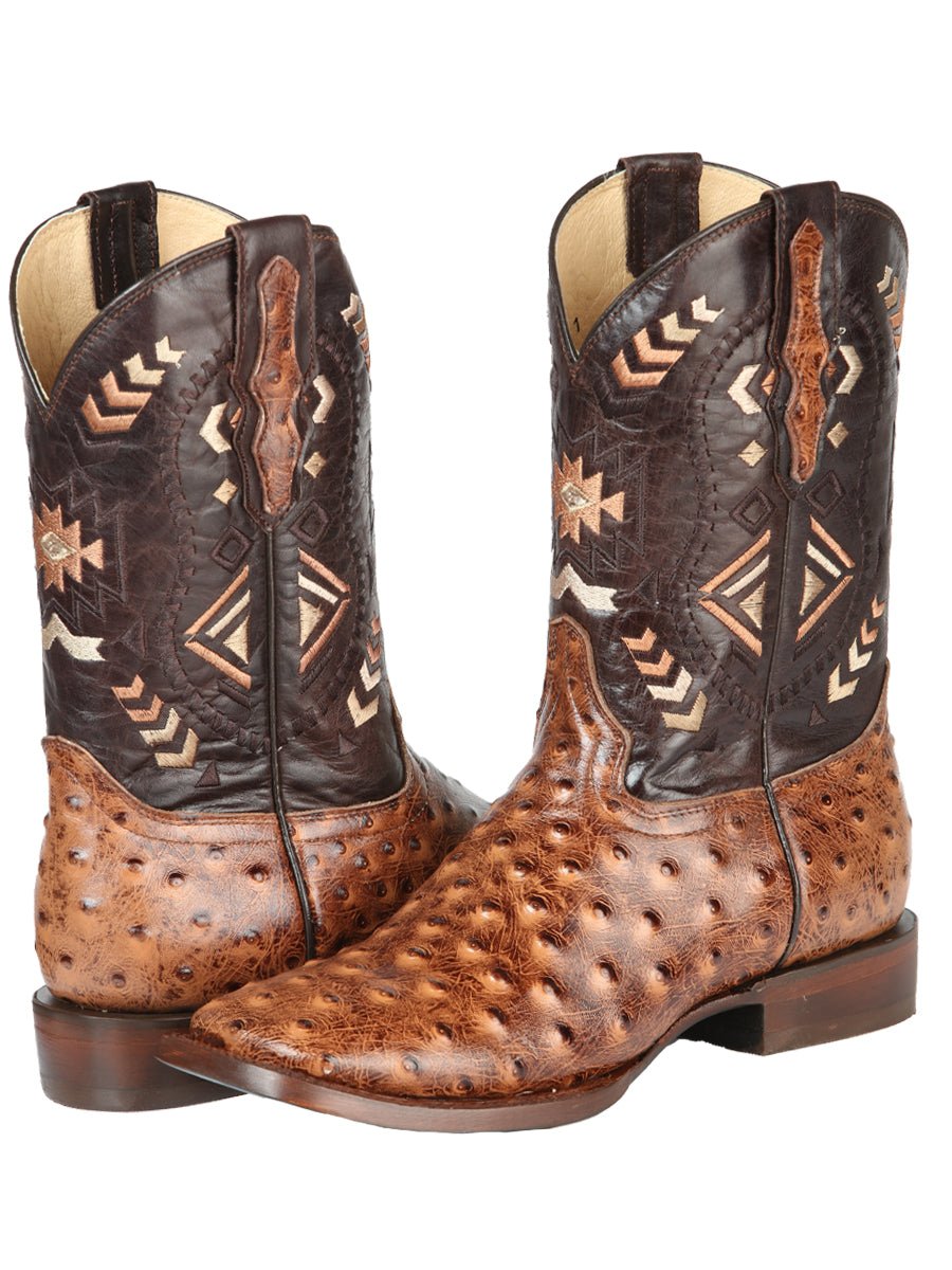 Men's Ostrich Print Cow Leather Western Cowboy Rodeo Boots 'El General' 51239 - BELLEZA'S - Men's Ostrich Print Cow Leather Western Cowboy Rodeo Boots 'El General' 51239 - Men's Boot - 05123901