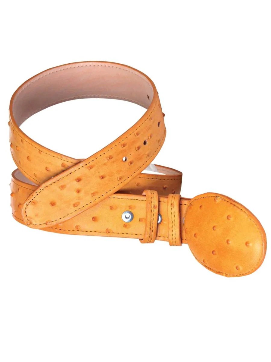 Men's Ostrich Print Imit. Cowboy Belt With Oval Buckle 'El Señor de los Cielos' 702 - BELLEZA'S - Men's Ostrich Print Imit. Cowboy Belt With Oval Buckle 'El Señor de los Cielos' 702 - Men's Belts - 00070201