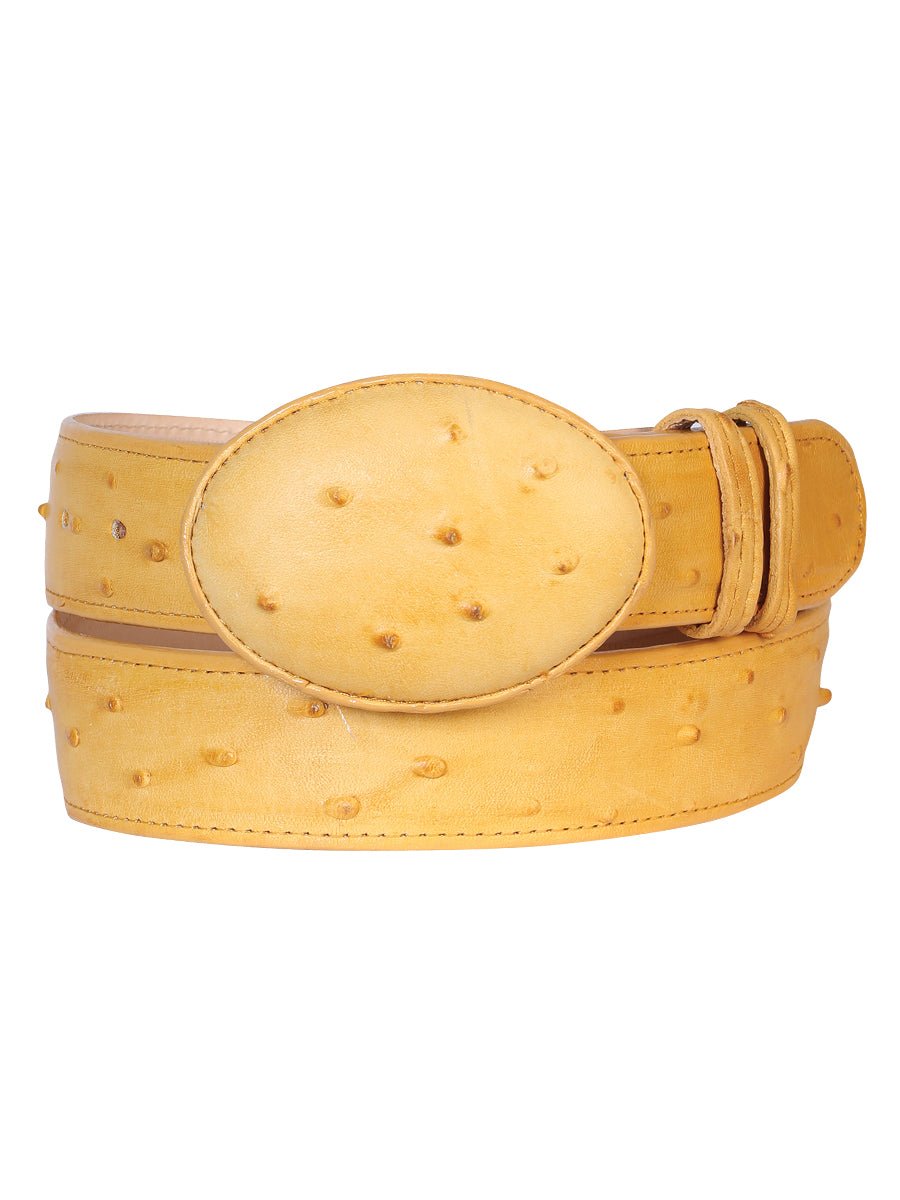 Men's Ostrich Print Imit. Cowboy Belt With Oval Buckle 'El Señor de los Cielos' 702 - BELLEZA'S - Men's Ostrich Print Imit. Cowboy Belt With Oval Buckle 'El Señor de los Cielos' 702 - Men's Belts - 00070201