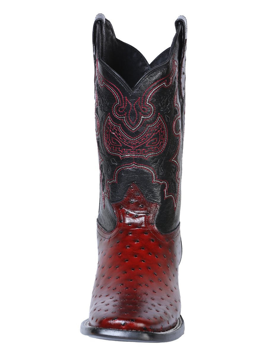 Men's Ostrich Print Leather Western Rodeo Cowboy Boots 'El General' Burgundy 41901 - BELLEZA'S - Men's Ostrich Print Leather Western Rodeo Cowboy Boots 'El General' Burgundy 41901 - Men's Boot - 04190101