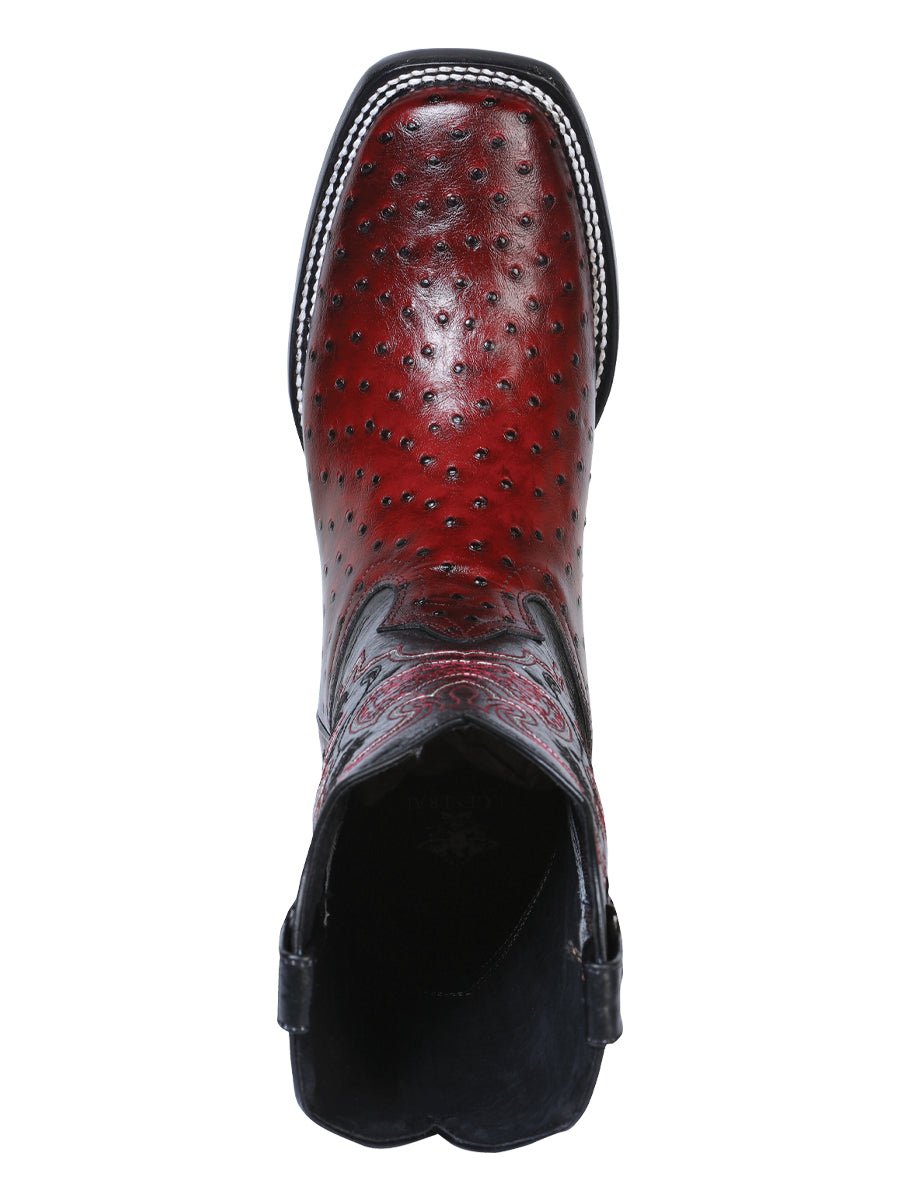 Men's Ostrich Print Leather Western Rodeo Cowboy Boots 'El General' Burgundy 41901 - BELLEZA'S - Men's Ostrich Print Leather Western Rodeo Cowboy Boots 'El General' Burgundy 41901 - Men's Boot - 04190101