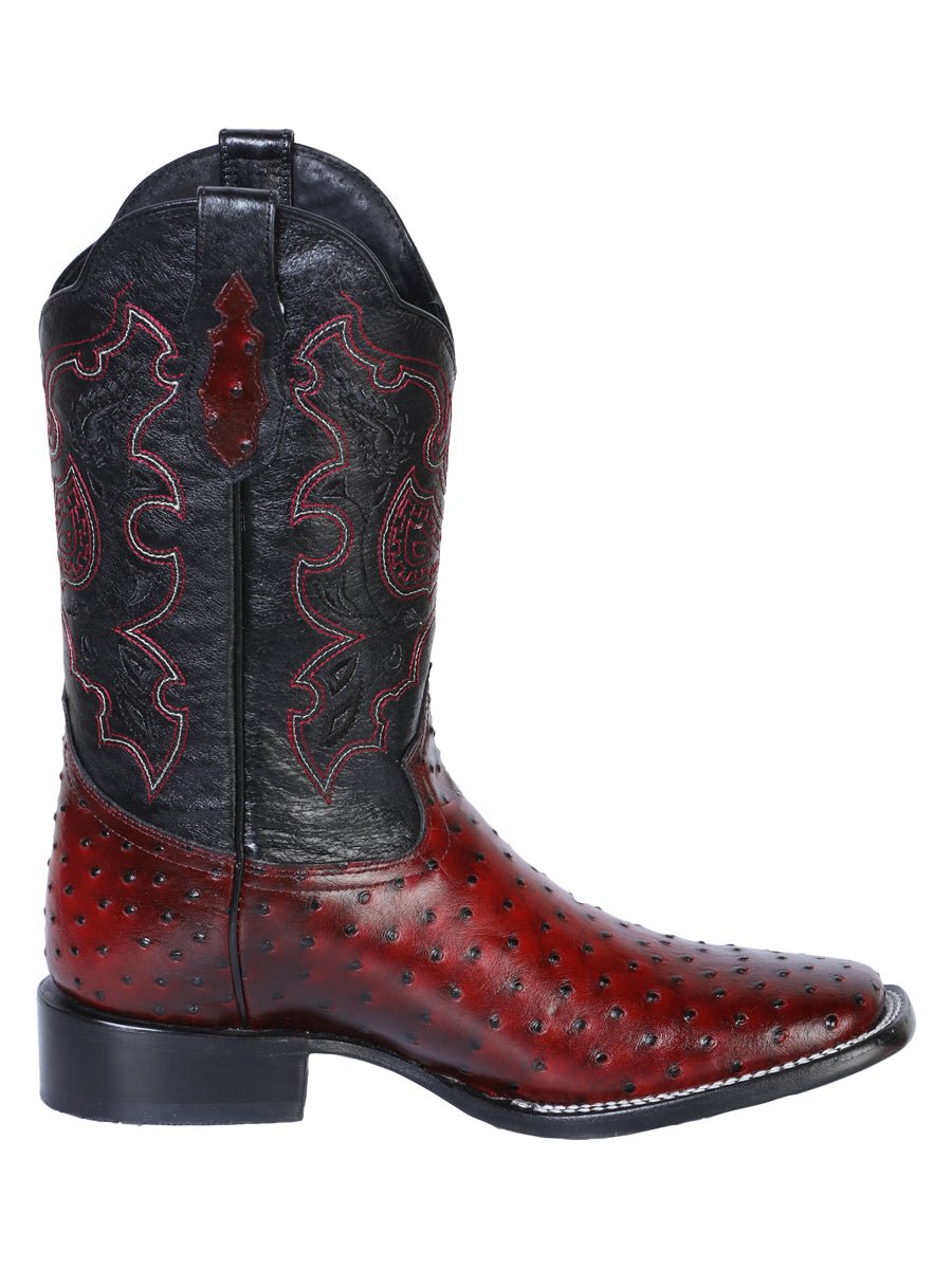 Men's Ostrich Print Leather Western Rodeo Cowboy Boots 'El General' Burgundy 41901 - BELLEZA'S - Men's Ostrich Print Leather Western Rodeo Cowboy Boots 'El General' Burgundy 41901 - Men's Boot - 04190101