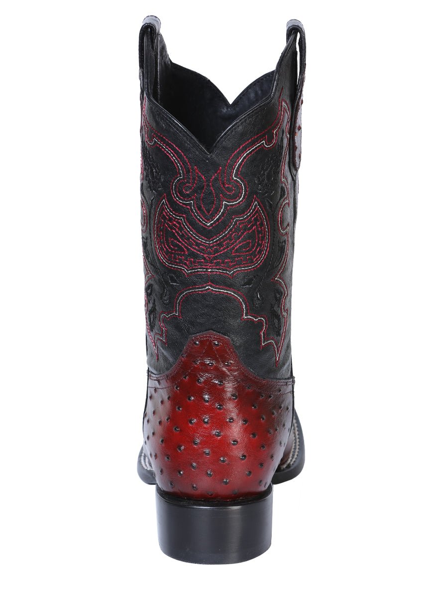 Men's Ostrich Print Leather Western Rodeo Cowboy Boots 'El General' Burgundy 41901 - BELLEZA'S - Men's Ostrich Print Leather Western Rodeo Cowboy Boots 'El General' Burgundy 41901 - Men's Boot - 04190101