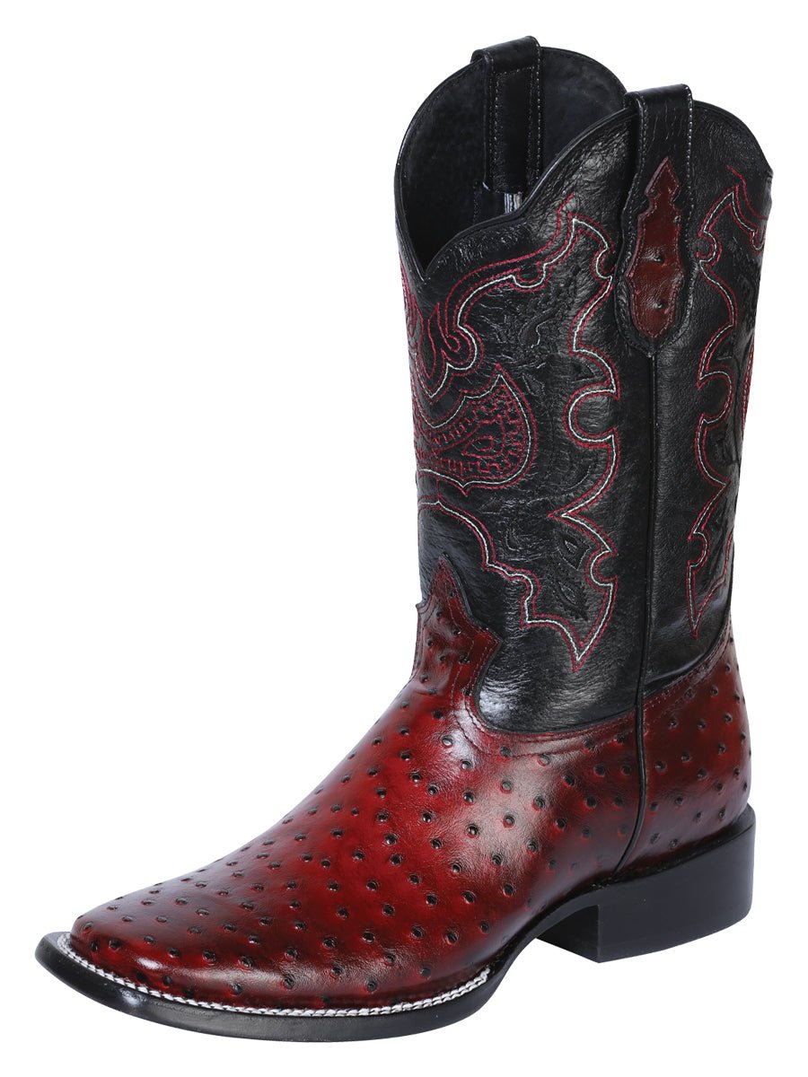 Men's Ostrich Print Leather Western Rodeo Cowboy Boots 'El General' Burgundy 41901 - BELLEZA'S - Men's Ostrich Print Leather Western Rodeo Cowboy Boots 'El General' Burgundy 41901 - Men's Boot - 04190101