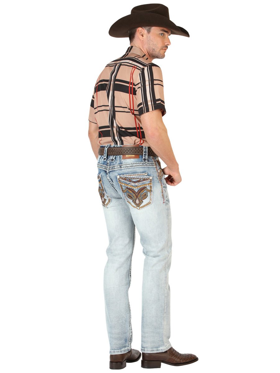 Men's Premium Denim Boot Cut Pants Centenario Light Blue 45531 - BELLEZA'S - Men's Premium Denim Boot Cut Pants Centenario Light Blue 45531 - Men's Pants - 04553101