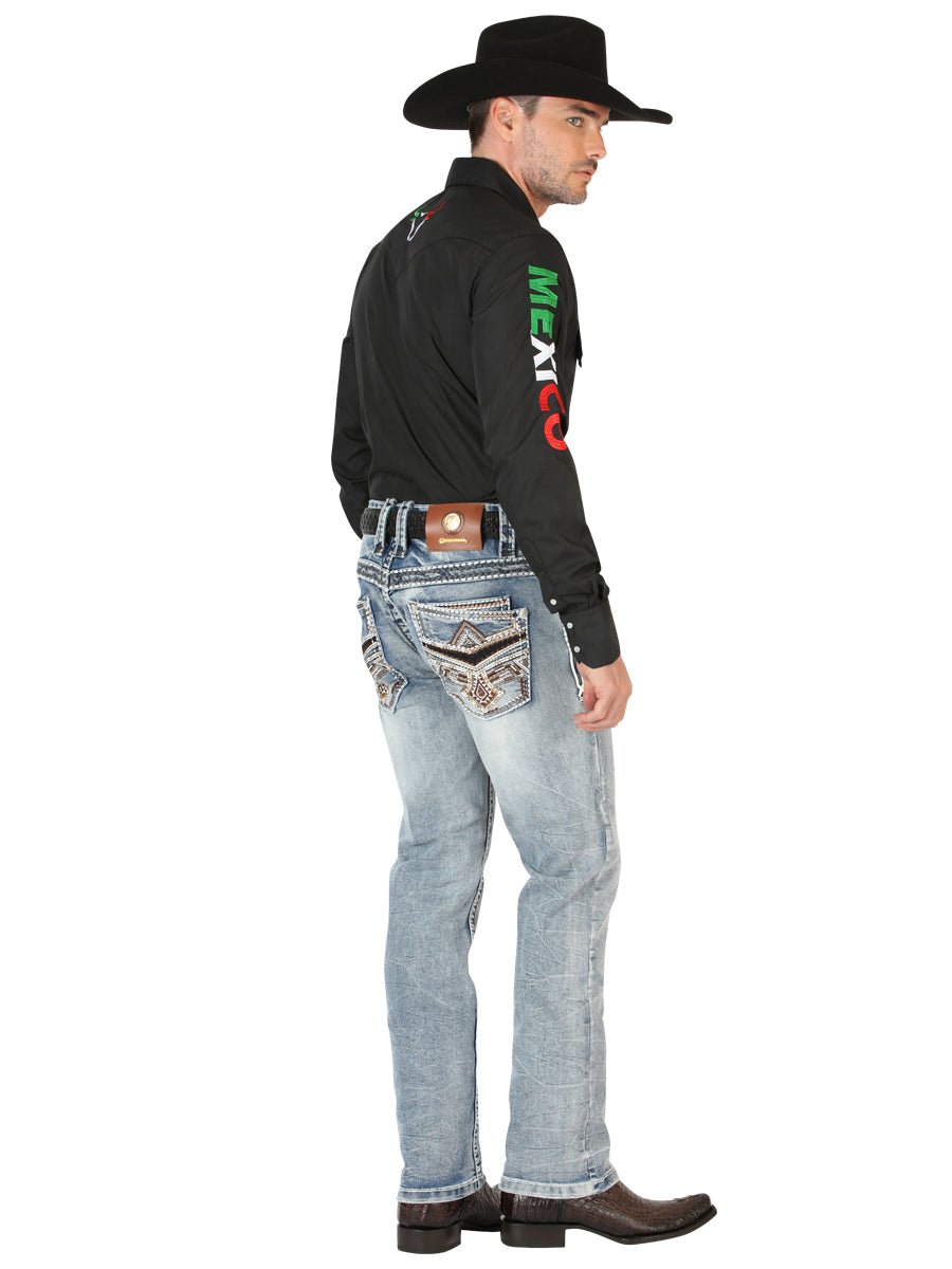 Men's Premium Denim Boot Cut Pants 'Centenario' Sky Blue 45532 - BELLEZA'S - Men's Premium Denim Boot Cut Pants 'Centenario' Sky Blue 45532 - Men's Pants - 04553201