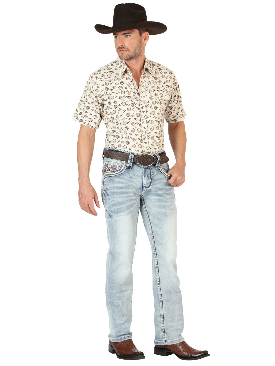 Men's Premium Denim Boot Cut Pants Medium Blue 'Centenario' 45533 - BELLEZA'S - Men's Premium Denim Boot Cut Pants Medium Blue 'Centenario' 45533 - Men's Pants - 04553301