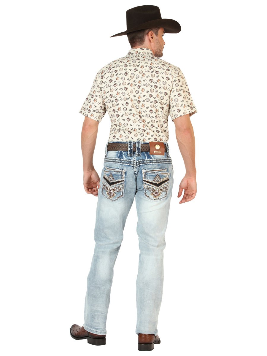 Men's Premium Denim Boot Cut Pants Medium Blue 'Centenario' 45533 - BELLEZA'S - Men's Premium Denim Boot Cut Pants Medium Blue 'Centenario' 45533 - Men's Pants - 04553301