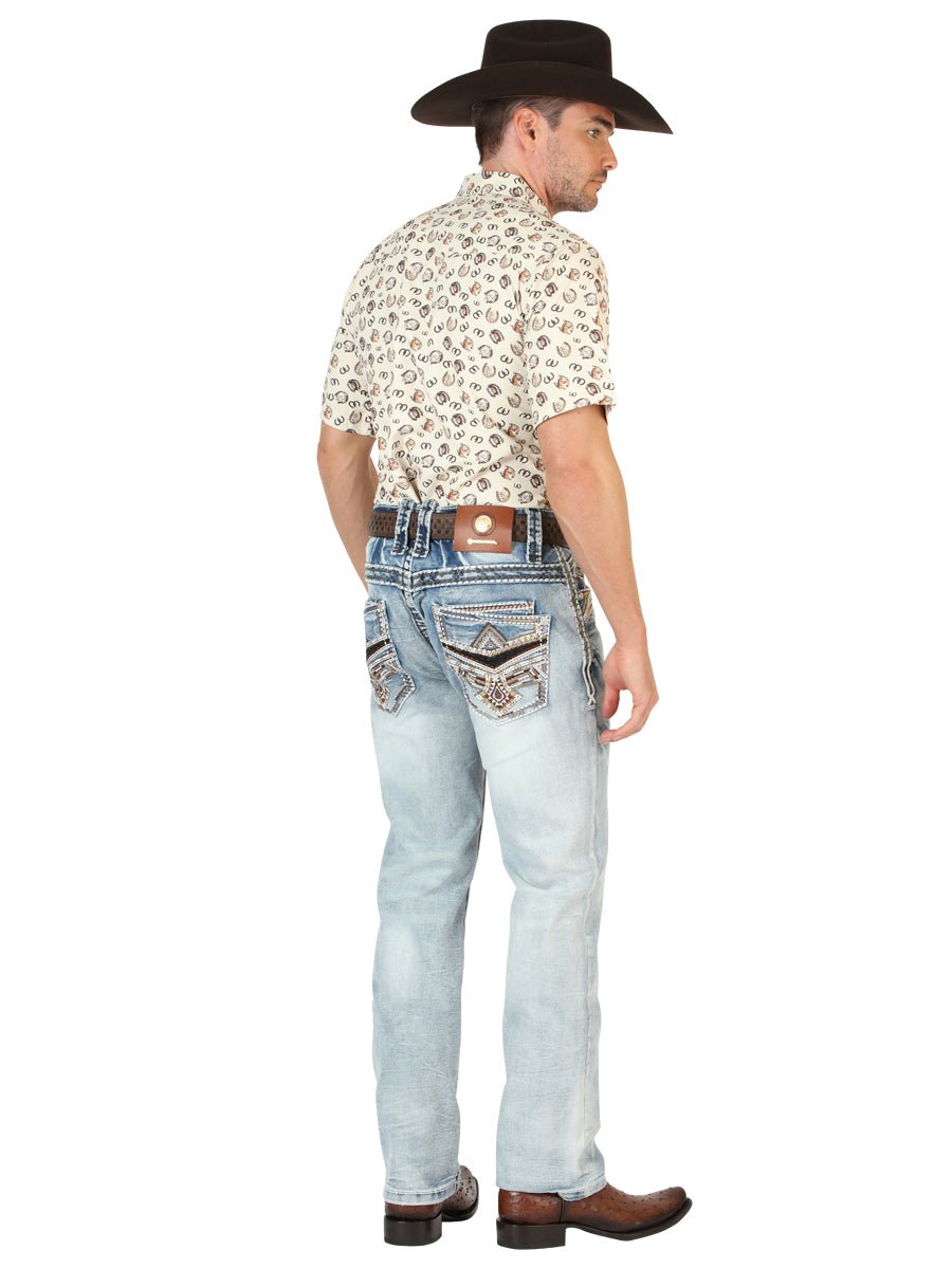 Men's Premium Denim Boot Cut Pants Medium Blue 'Centenario' 45533 - BELLEZA'S - Men's Premium Denim Boot Cut Pants Medium Blue 'Centenario' 45533 - Men's Pants - 04553301