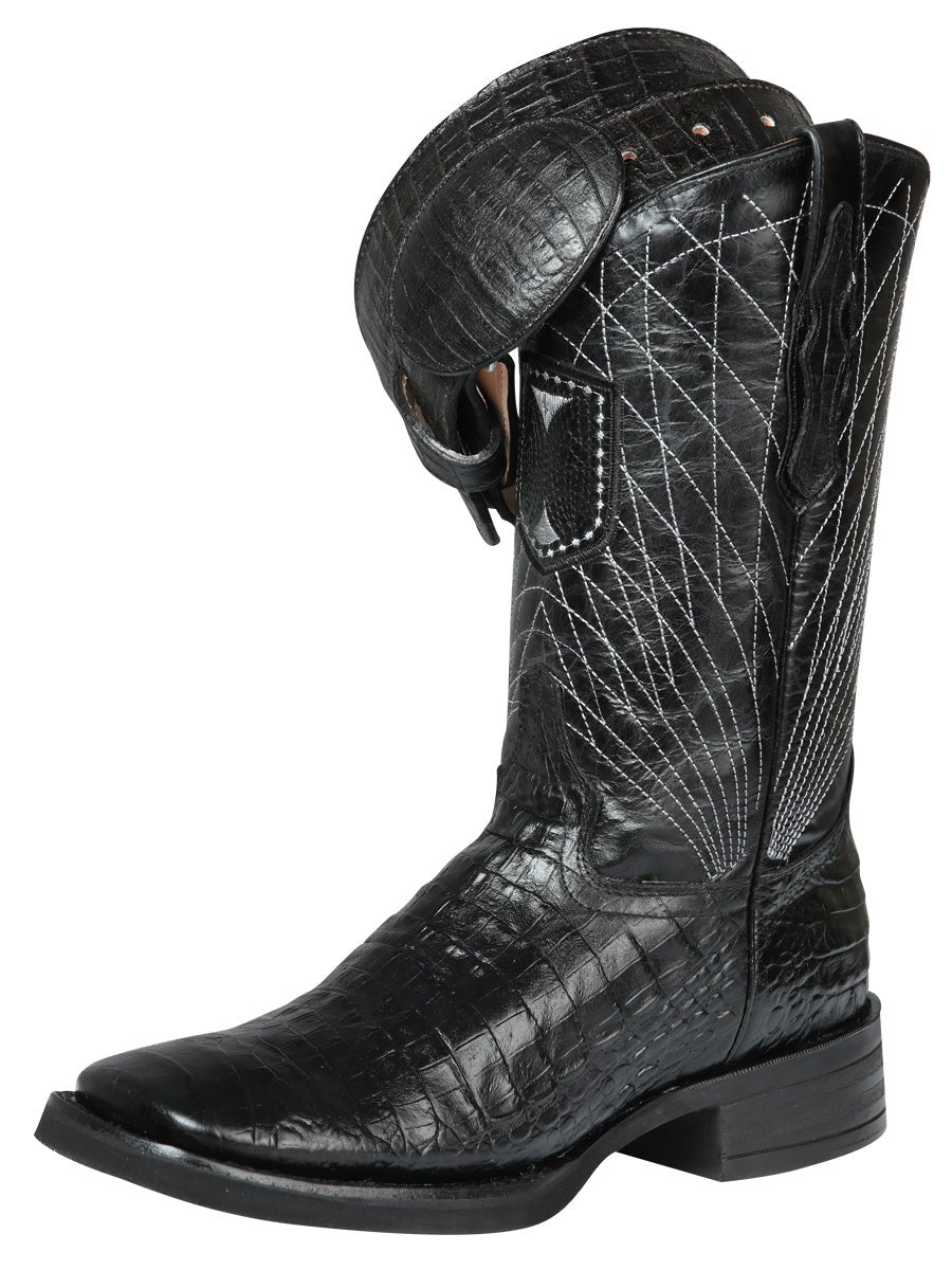 Men's Printed Alligator Leather Rodeo Western Cowboy Boots 'El General' Black 44671 - BELLEZA'S - Men's Printed Alligator Leather Rodeo Western Cowboy Boots 'El General' Black 44671 - Men's Boot - 04467101