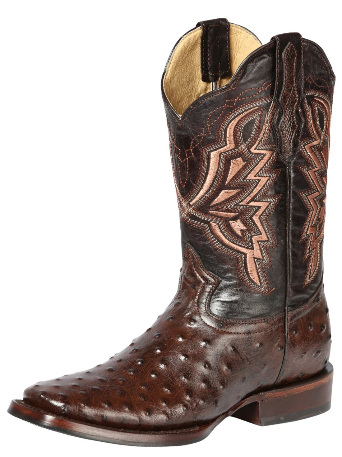 Men's Printed Ostrich Engraved Leather Western Cowboy Boots 'El General' Brown 44665 - BELLEZA'S - Men's Printed Ostrich Engraved Leather Western Cowboy Boots 'El General' Brown 44665 - Men's Boot - 04466501