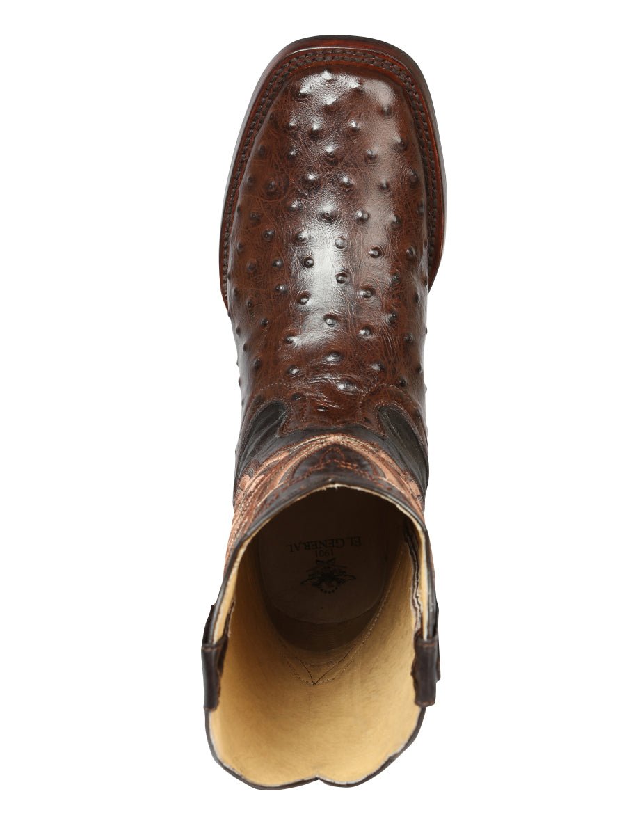 Men's Printed Ostrich Engraved Leather Western Cowboy Boots 'El General' Brown 44665 - BELLEZA'S - Men's Printed Ostrich Engraved Leather Western Cowboy Boots 'El General' Brown 44665 - Men's Boot - 04466501