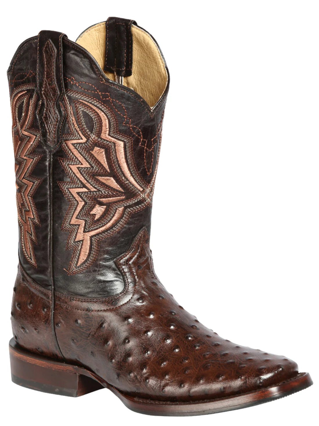 Men's Printed Ostrich Engraved Leather Western Cowboy Boots 'El General' Brown 44665 - BELLEZA'S - Men's Printed Ostrich Engraved Leather Western Cowboy Boots 'El General' Brown 44665 - Men's Boot - 04466501