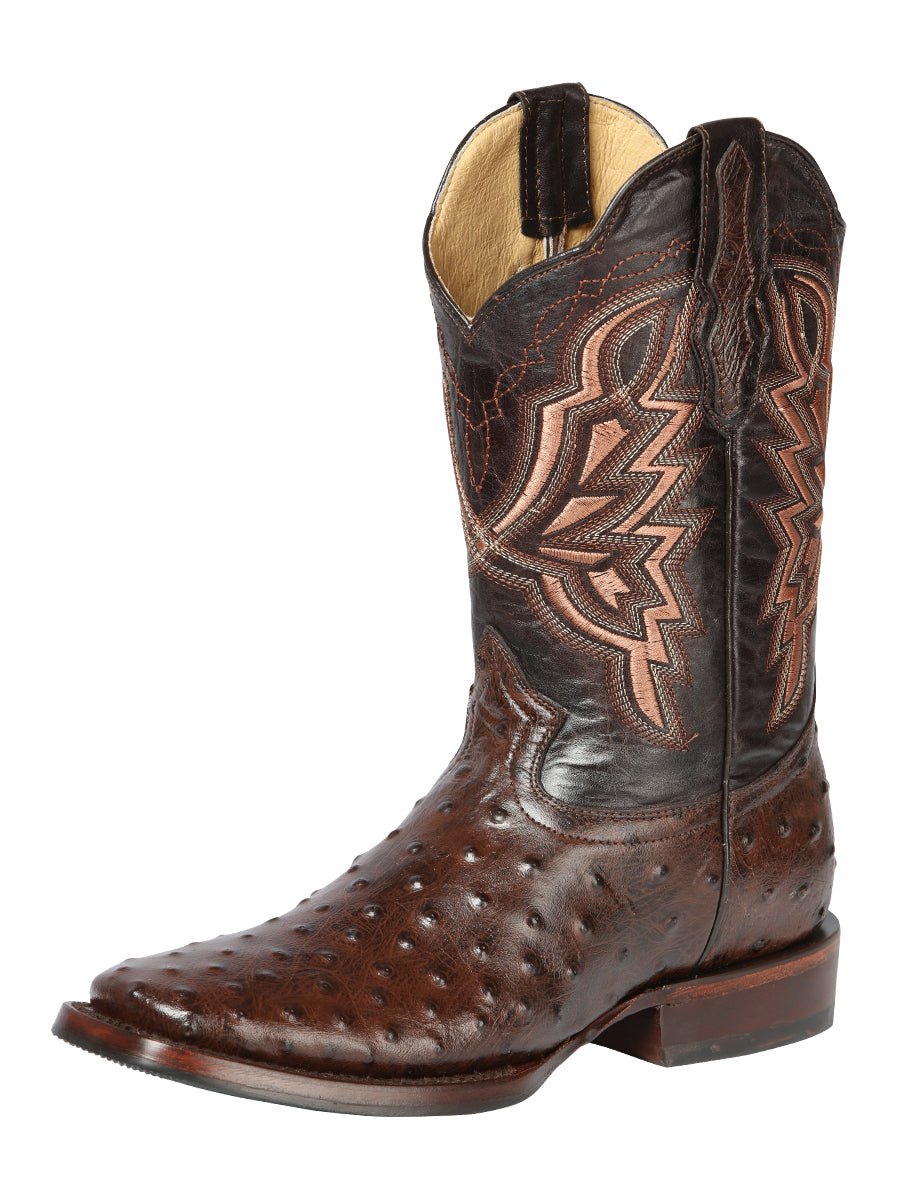 Men's Printed Ostrich Engraved Leather Western Cowboy Boots 'El General' Brown 44665 - BELLEZA'S - Men's Printed Ostrich Engraved Leather Western Cowboy Boots 'El General' Brown 44665 - Men's Boot - 04466501