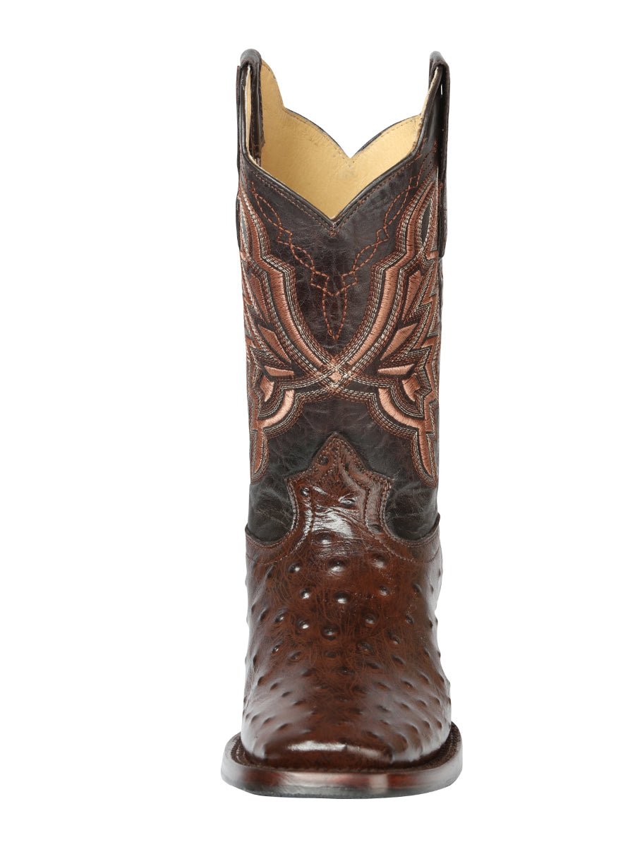 Men's Printed Ostrich Engraved Leather Western Cowboy Boots 'El General' Brown 44665 - BELLEZA'S - Men's Printed Ostrich Engraved Leather Western Cowboy Boots 'El General' Brown 44665 - Men's Boot - 04466501