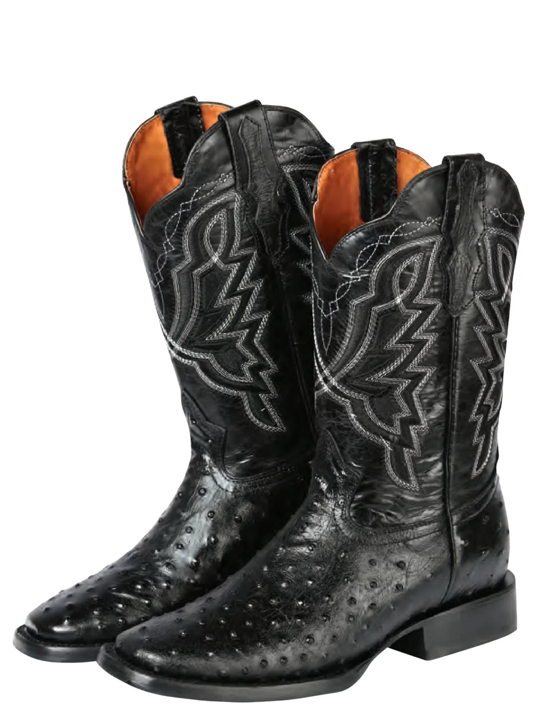 Men's Printed Ostrich In Cow Leather Rodeo Cowboy Boots 'El General' Black 44673 - BELLEZA'S - Men's Printed Ostrich In Cow Leather Rodeo Cowboy Boots 'El General' Black 44673 - Men's Boot - 04467301