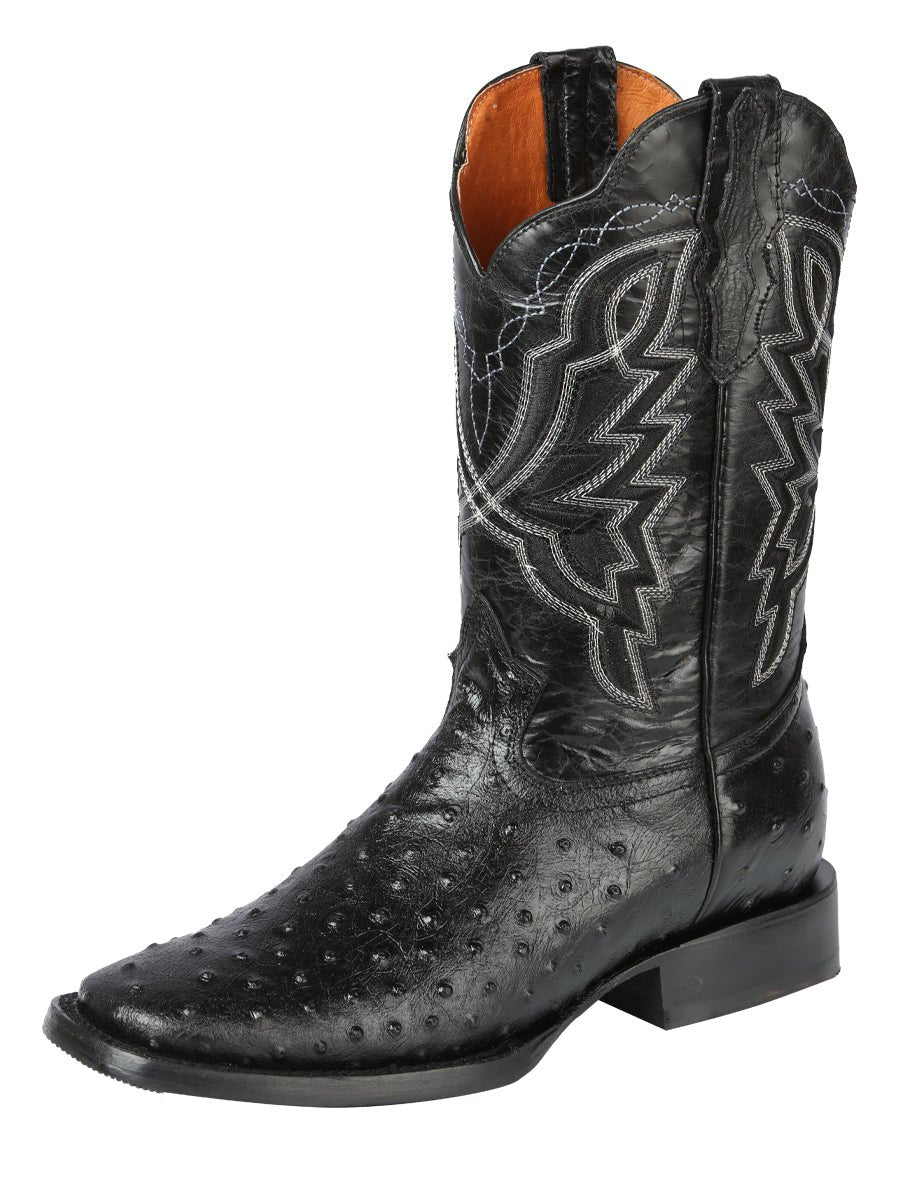 Men's Printed Ostrich In Cow Leather Rodeo Cowboy Boots 'El General' Black 44673 - BELLEZA'S - Men's Printed Ostrich In Cow Leather Rodeo Cowboy Boots 'El General' Black 44673 - Men's Boot - 04467301