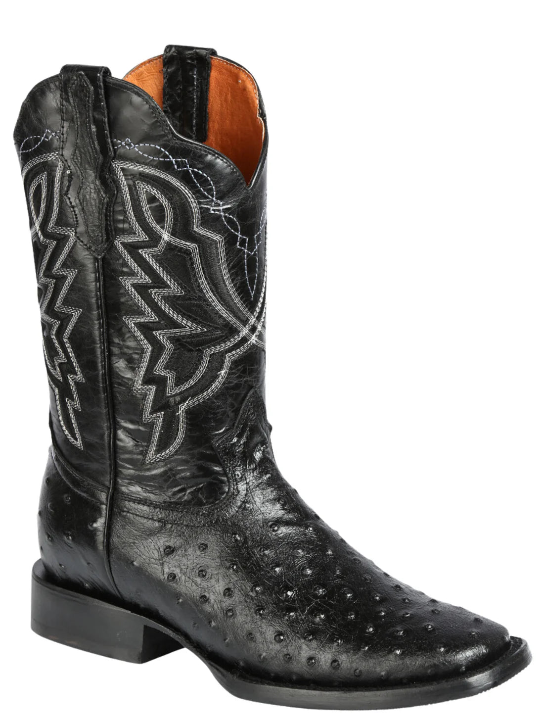 Men's Printed Ostrich In Cow Leather Rodeo Cowboy Boots 'El General' Black 44673 - BELLEZA'S - Men's Printed Ostrich In Cow Leather Rodeo Cowboy Boots 'El General' Black 44673 - Men's Boot - 04467301