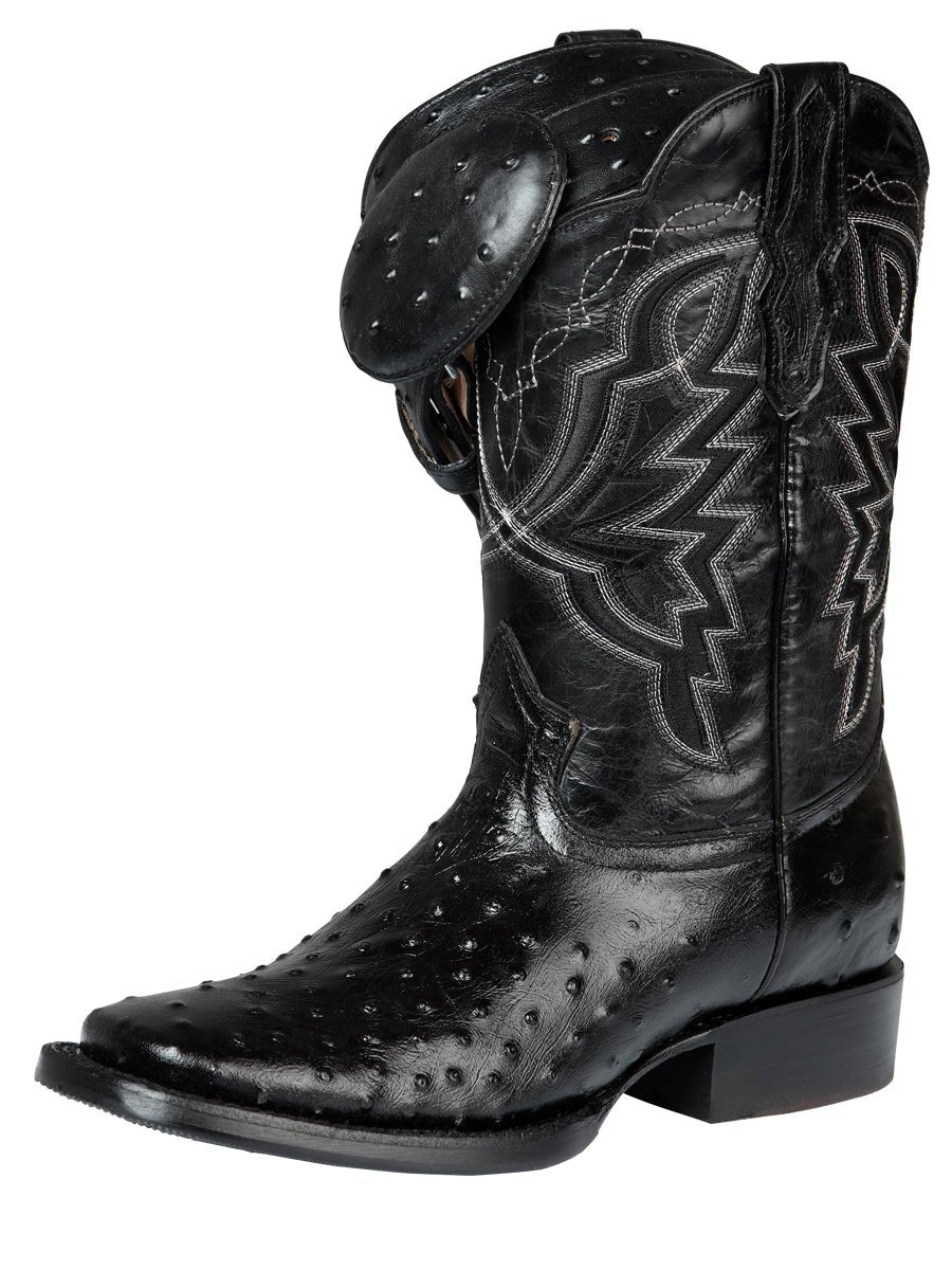 Men's Printed Ostrich In Cow Leather Rodeo Cowboy Boots 'El General' Black 44673 - BELLEZA'S - Men's Printed Ostrich In Cow Leather Rodeo Cowboy Boots 'El General' Black 44673 - Men's Boot - 04467301