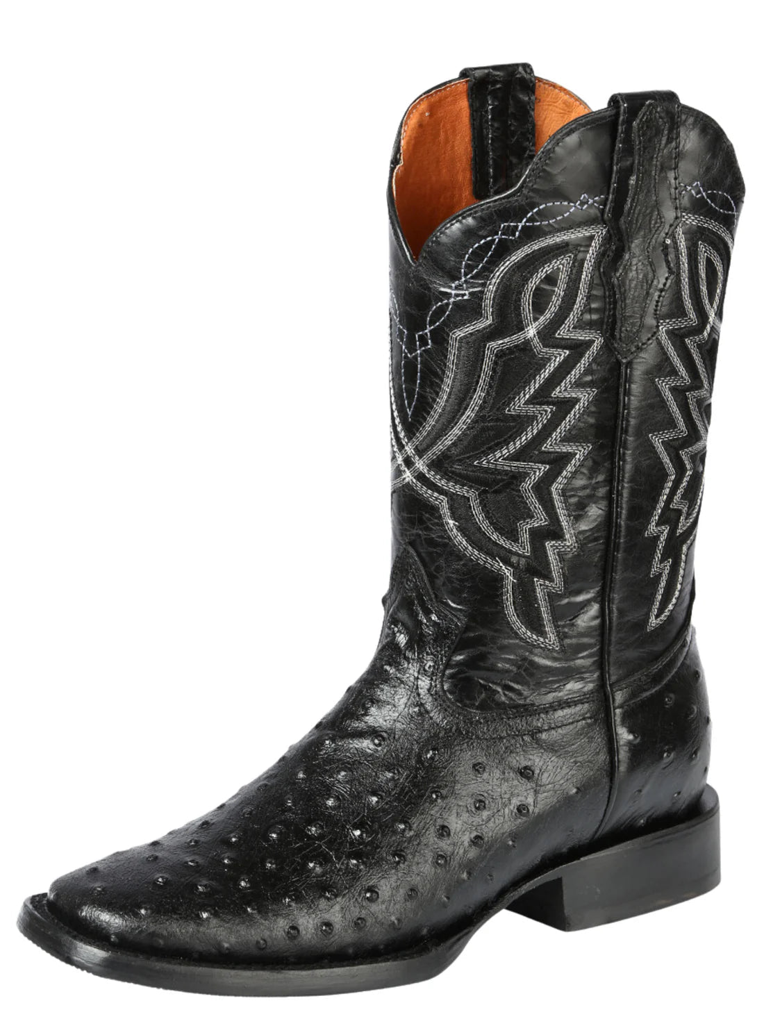 Men's Printed Ostrich In Cow Leather Rodeo Cowboy Boots 'El General' Black 44673 - BELLEZA'S - Men's Printed Ostrich In Cow Leather Rodeo Cowboy Boots 'El General' Black 44673 - Men's Boot - 04467301