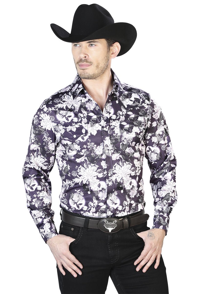 Men's Purple Flower Printed Long Sleeve Western Shirt 'El Señor de los Cielos' 43948 - BELLEZA'S - Men's Purple Flower Printed Long Sleeve Western Shirt 'El Señor de los Cielos' 43948 - Men's Shirt - 04394801