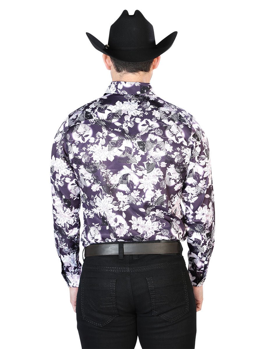 Men's Purple Flower Printed Long Sleeve Western Shirt 'El Señor de los Cielos' 43948 - BELLEZA'S - Men's Purple Flower Printed Long Sleeve Western Shirt 'El Señor de los Cielos' 43948 - Men's Shirt - 04394801