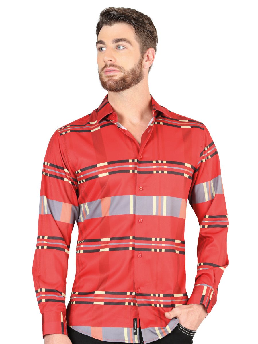 Men's Red Printed Long Sleeve Western Shirt 'El Señor de los Cielos' 44601 - BELLEZA'S - Men's Red Printed Long Sleeve Western Shirt 'El Señor de los Cielos' 44601 - Men's Shirt - 04460101