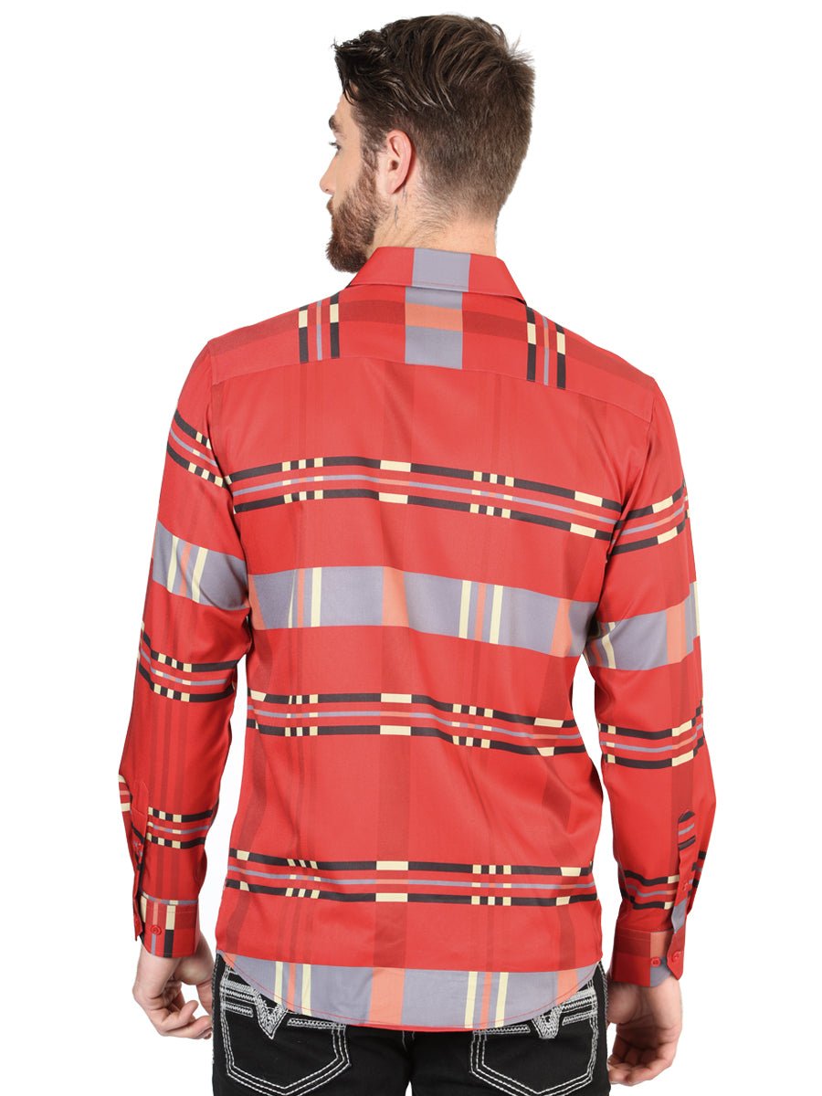 Men's Red Printed Long Sleeve Western Shirt 'El Señor de los Cielos' 44601 - BELLEZA'S - Men's Red Printed Long Sleeve Western Shirt 'El Señor de los Cielos' 44601 - Men's Shirt - 04460101