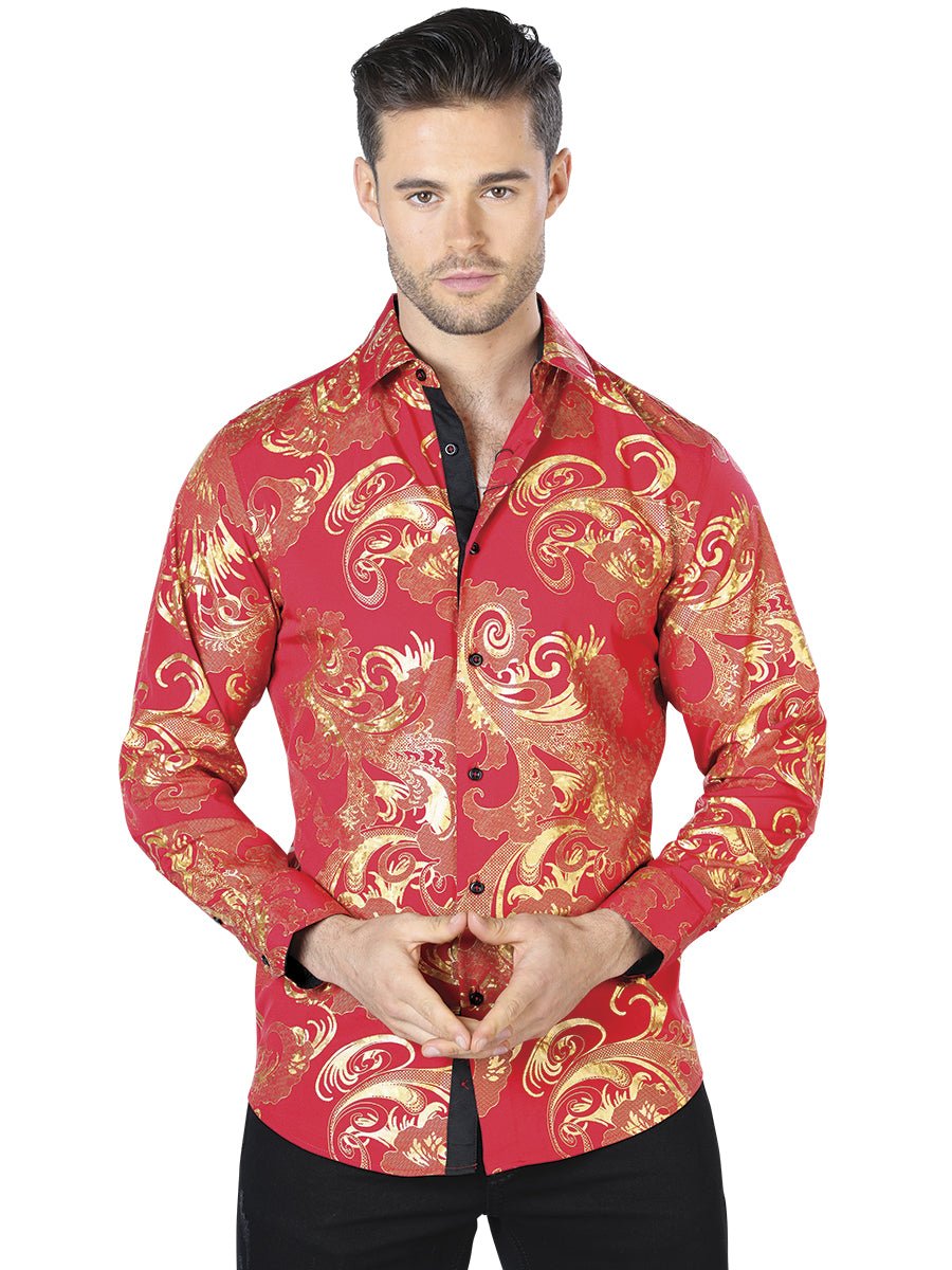 Men's Red/Gold Printed Long Sleeve Western Shirt 'El Señor de los Cielos' 44040 - BELLEZA'S - Men's Red/Gold Printed Long Sleeve Western Shirt 'El Señor de los Cielos' 44040 - Mens Shirt - 04404001