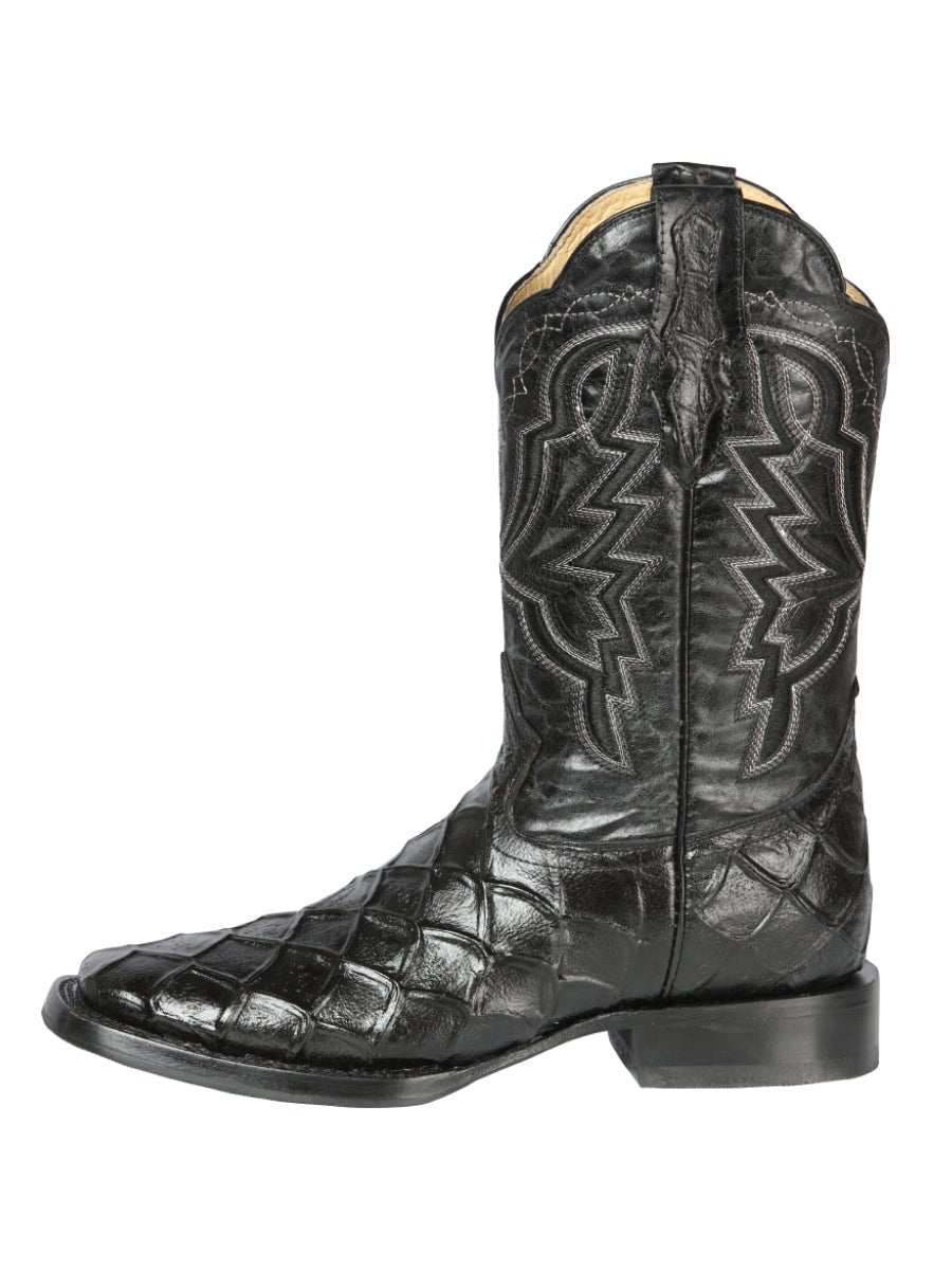 Men's Rodeo Cowboy Boots Imit. Pirarucu Monster Fish Engraved 'El General' Black 44663 - BELLEZA'S - Men's Rodeo Cowboy Boots Imit. Pirarucu Monster Fish Engraved 'El General' Black 44663 - Men's Boot - 04466301