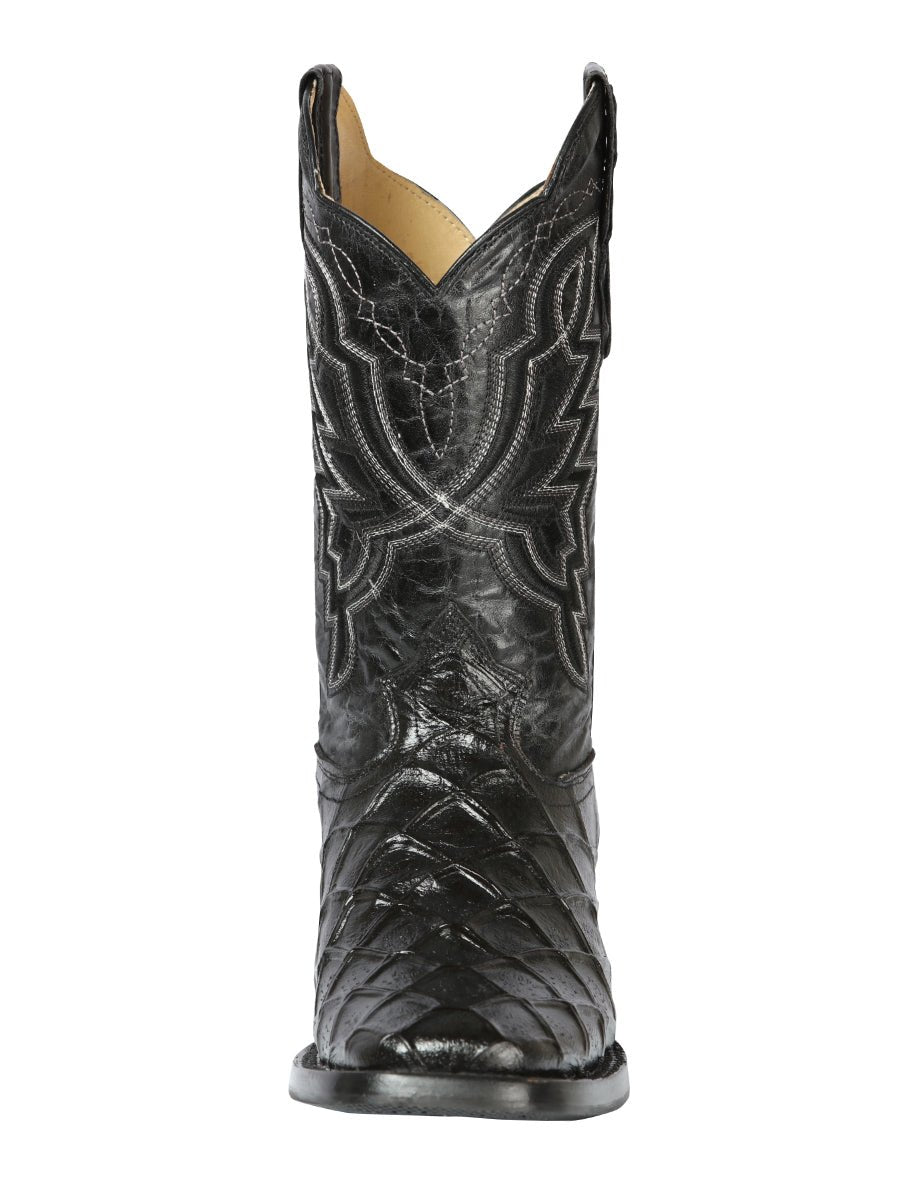 Men's Rodeo Cowboy Boots Imit. Pirarucu Monster Fish Engraved 'El General' Black 44663 - BELLEZA'S - Men's Rodeo Cowboy Boots Imit. Pirarucu Monster Fish Engraved 'El General' Black 44663 - Men's Boot - 04466301