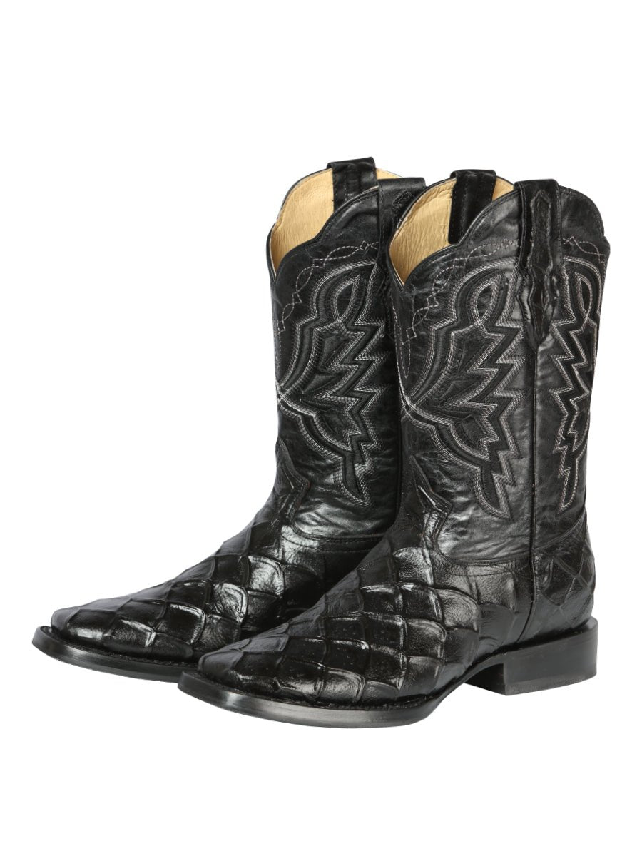 Men's Rodeo Cowboy Boots Imit. Pirarucu Monster Fish Engraved 'El General' Black 44663 - BELLEZA'S - Men's Rodeo Cowboy Boots Imit. Pirarucu Monster Fish Engraved 'El General' Black 44663 - Men's Boot - 04466301