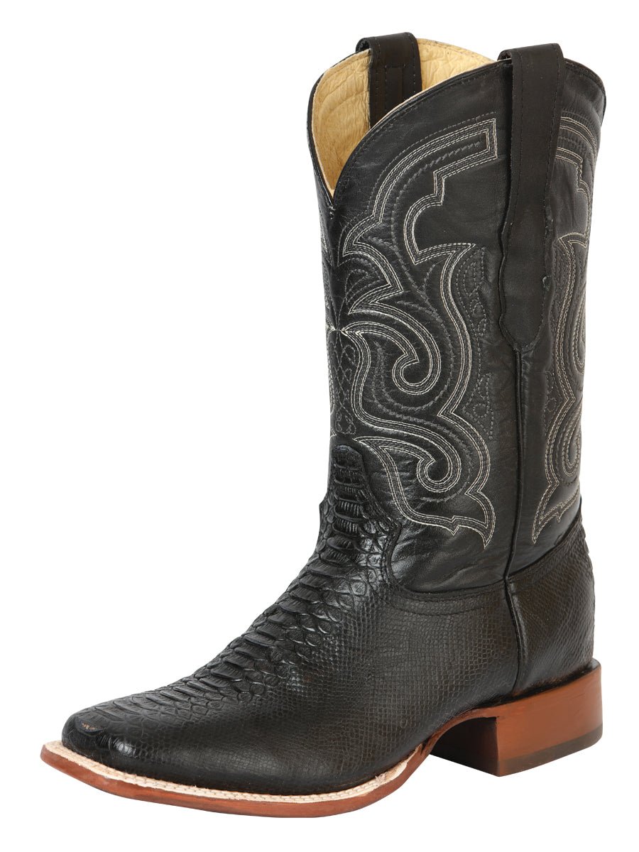 Men’s Rodeo Cowboy Boots Leather Python Imitation El General Color Black 45433 - BELLEZA'S - Men’s Rodeo Cowboy Boots Leather Python Imitation El General Color Black 45433 - Men's Boot - 04543301