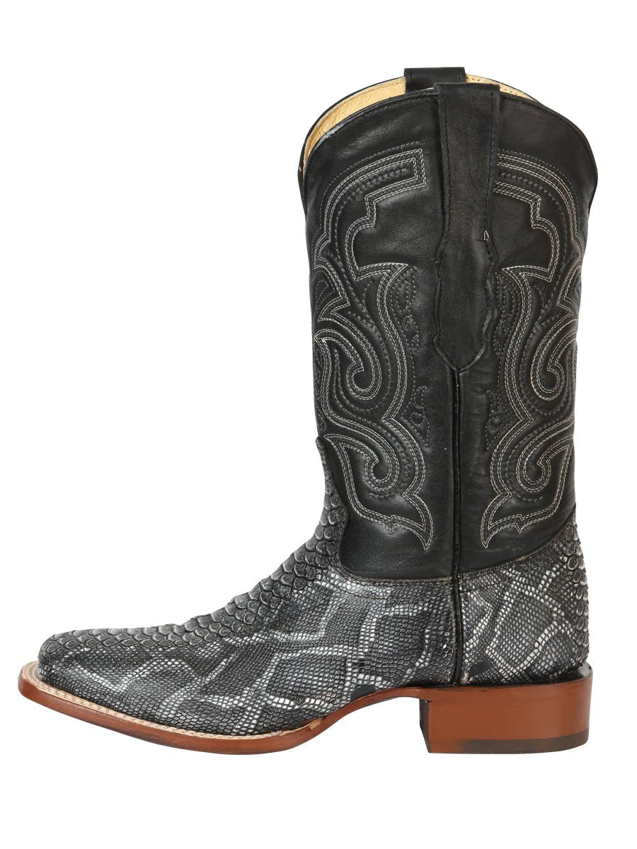 Men’s Rodeo Cowboy Boots Leather Python Imitation El General Color Gray 45432 - BELLEZA'S - Men’s Rodeo Cowboy Boots Leather Python Imitation El General Color Gray 45432 - Men's Boot - 04543201