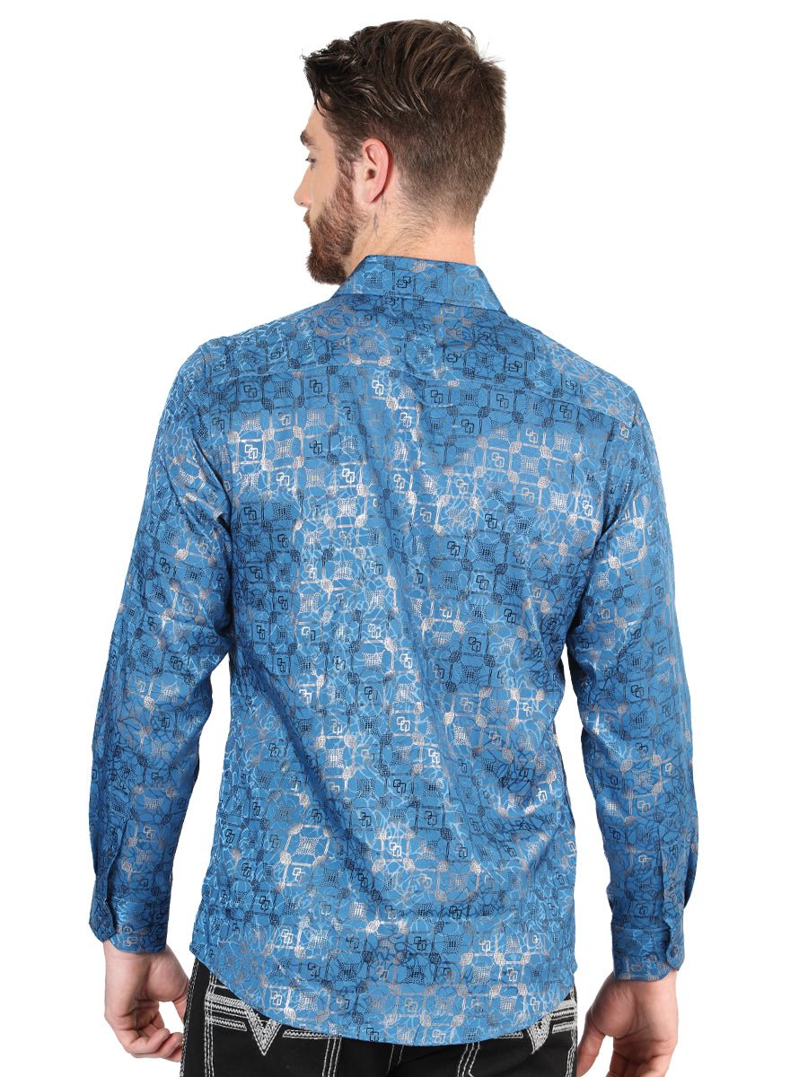 Men's Teal Casual Printed Long Sleeve Western Shirt 'El Señor de los Cielos' 44573 - BELLEZA'S - Men's Teal Casual Printed Long Sleeve Western Shirt 'El Señor de los Cielos' 44573 - Men's Shirt - 04457301