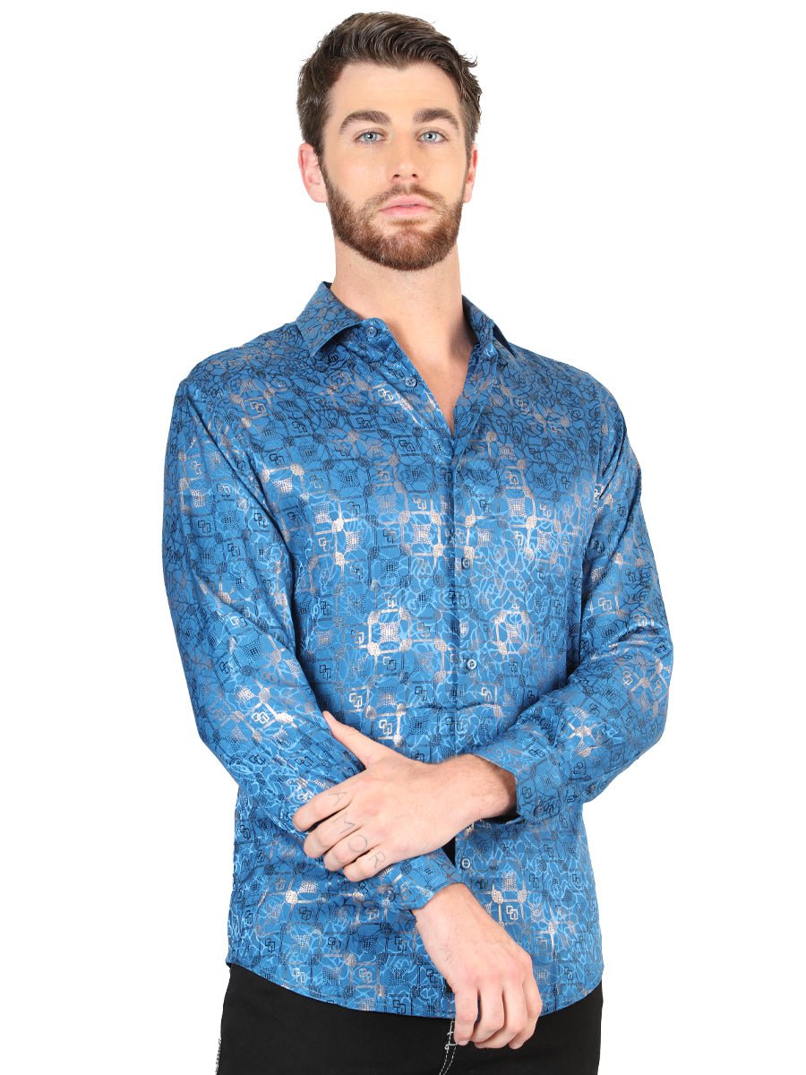 Men's Teal Casual Printed Long Sleeve Western Shirt 'El Señor de los Cielos' 44573 - BELLEZA'S - Men's Teal Casual Printed Long Sleeve Western Shirt 'El Señor de los Cielos' 44573 - Men's Shirt - 04457301