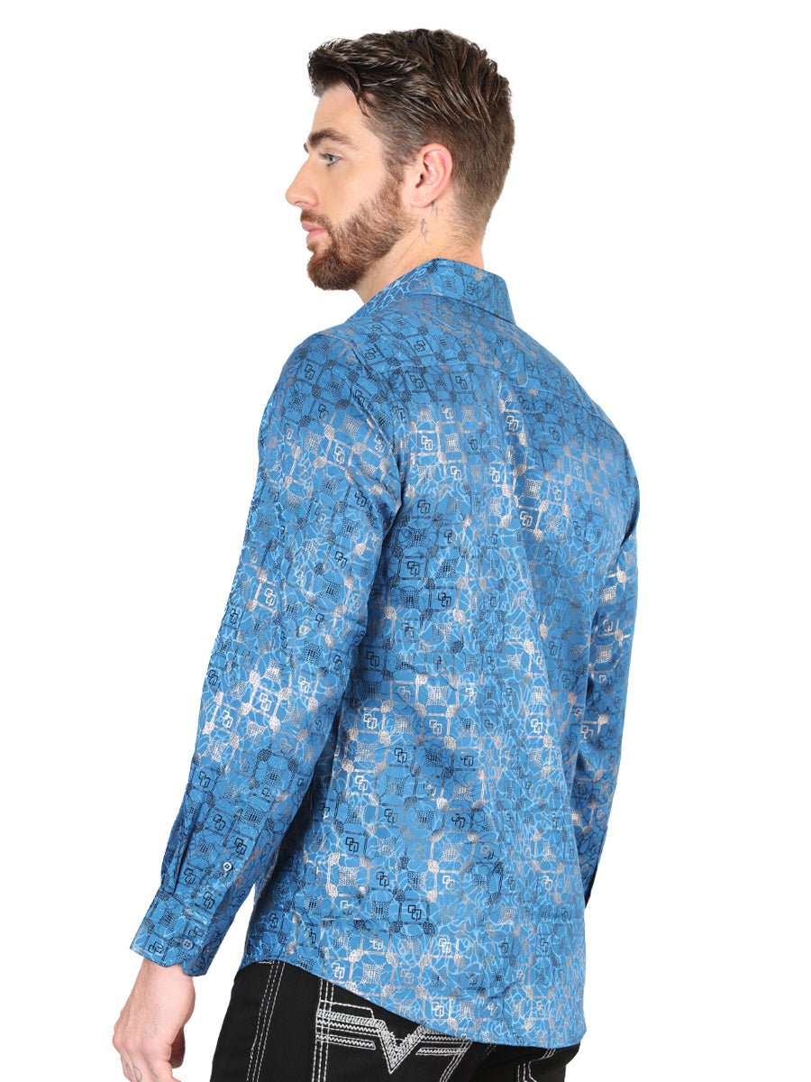 Men's Teal Casual Printed Long Sleeve Western Shirt 'El Señor de los Cielos' 44573 - BELLEZA'S - Men's Teal Casual Printed Long Sleeve Western Shirt 'El Señor de los Cielos' 44573 - Men's Shirt - 04457301