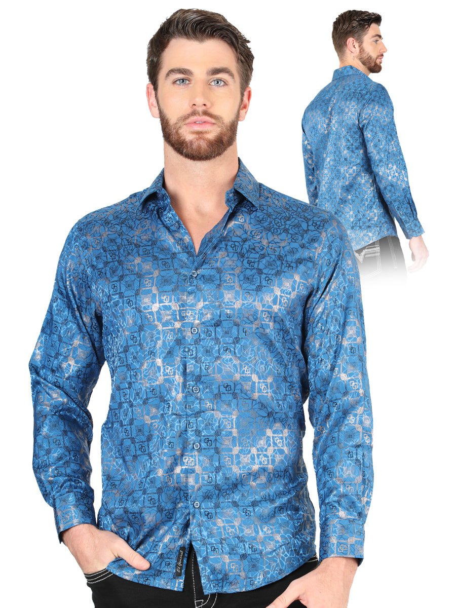Men's Teal Casual Printed Long Sleeve Western Shirt 'El Señor de los Cielos' 44573 - BELLEZA'S - Men's Teal Casual Printed Long Sleeve Western Shirt 'El Señor de los Cielos' 44573 - Men's Shirt - 04457301
