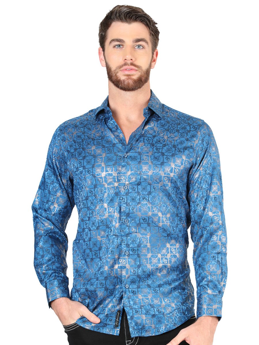 Men's Teal Casual Printed Long Sleeve Western Shirt 'El Señor de los Cielos' 44573 - BELLEZA'S - Men's Teal Casual Printed Long Sleeve Western Shirt 'El Señor de los Cielos' 44573 - Men's Shirt - 04457301
