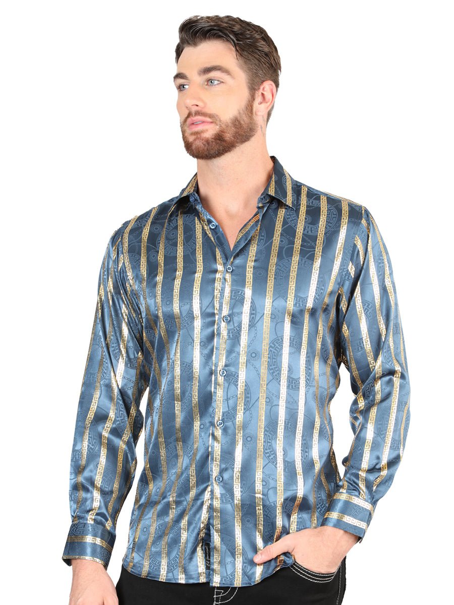 Men's Teal Casual Printed Long Sleeve Western Shirt 'El Señor de los Cielos' 44580 - BELLEZA'S - Men's Teal Casual Printed Long Sleeve Western Shirt 'El Señor de los Cielos' 44580 - Men's Shirt - 04458001