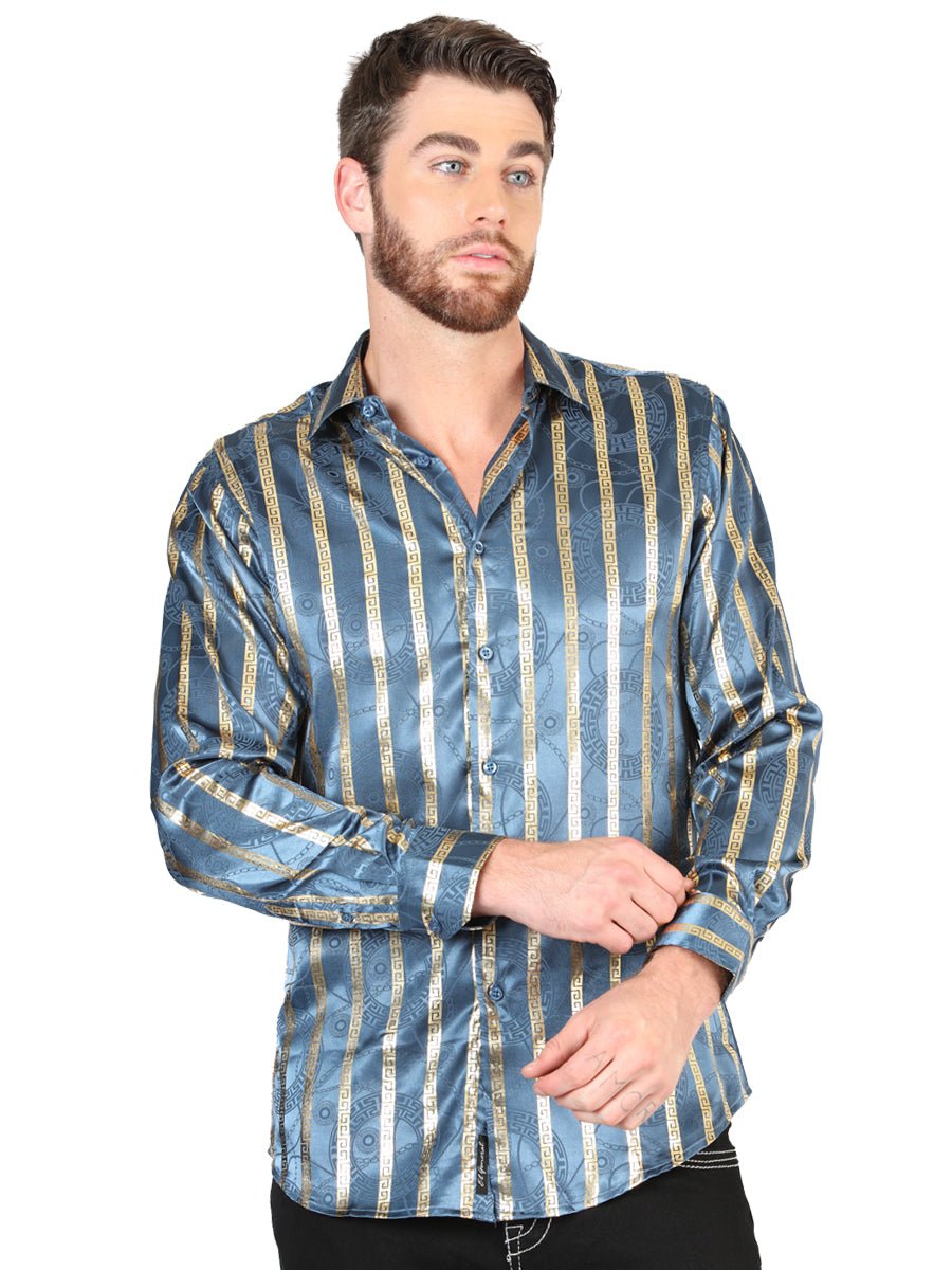 Men's Teal Casual Printed Long Sleeve Western Shirt 'El Señor de los Cielos' 44580 - BELLEZA'S - Men's Teal Casual Printed Long Sleeve Western Shirt 'El Señor de los Cielos' 44580 - Men's Shirt - 04458001