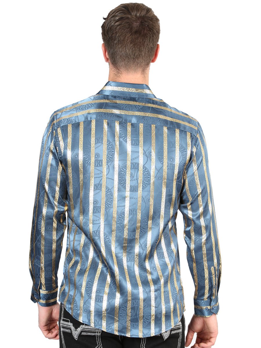 Men's Teal Casual Printed Long Sleeve Western Shirt 'El Señor de los Cielos' 44580 - BELLEZA'S - Men's Teal Casual Printed Long Sleeve Western Shirt 'El Señor de los Cielos' 44580 - Men's Shirt - 04458001