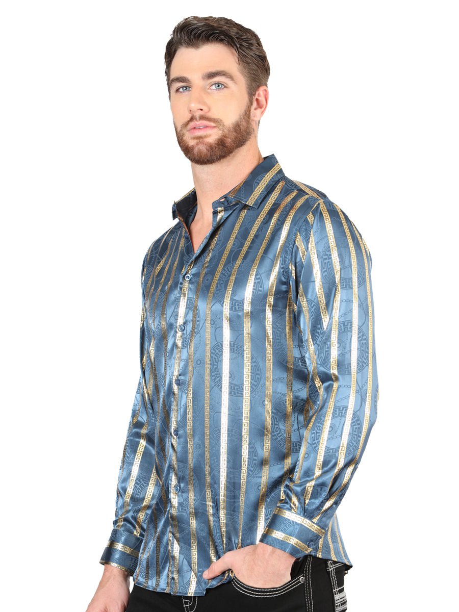 Men's Teal Casual Printed Long Sleeve Western Shirt 'El Señor de los Cielos' 44580 - BELLEZA'S - Men's Teal Casual Printed Long Sleeve Western Shirt 'El Señor de los Cielos' 44580 - Men's Shirt - 04458001