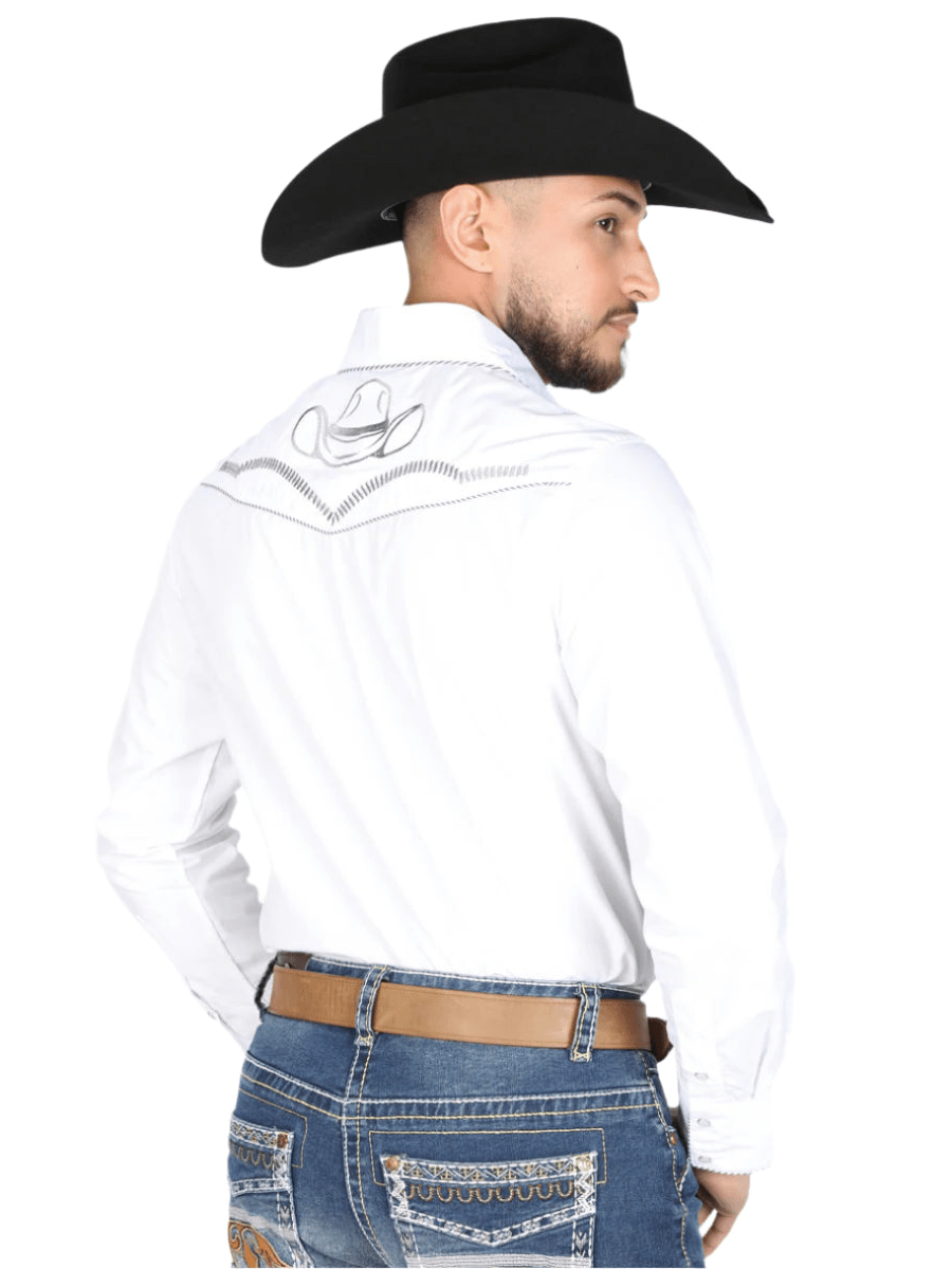 Men's White Embroidered Long Sleeve Western Shirt 'El General' White 44298 - BELLEZA'S - Men's White Embroidered Long Sleeve Western Shirt 'El General' White 44298 - Men's Shirt - 04429801