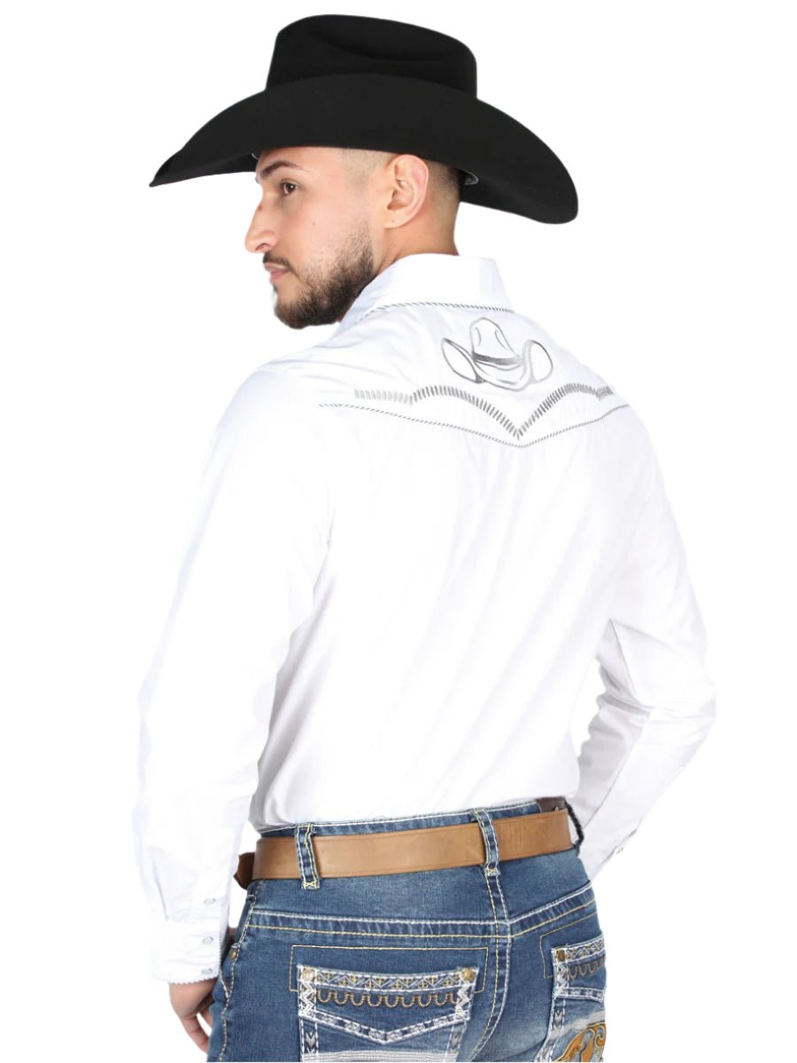 Men's White Embroidered Long Sleeve Western Shirt 'El General' White 44298 - BELLEZA'S - Men's White Embroidered Long Sleeve Western Shirt 'El General' White 44298 - Men's Shirt - 04429801
