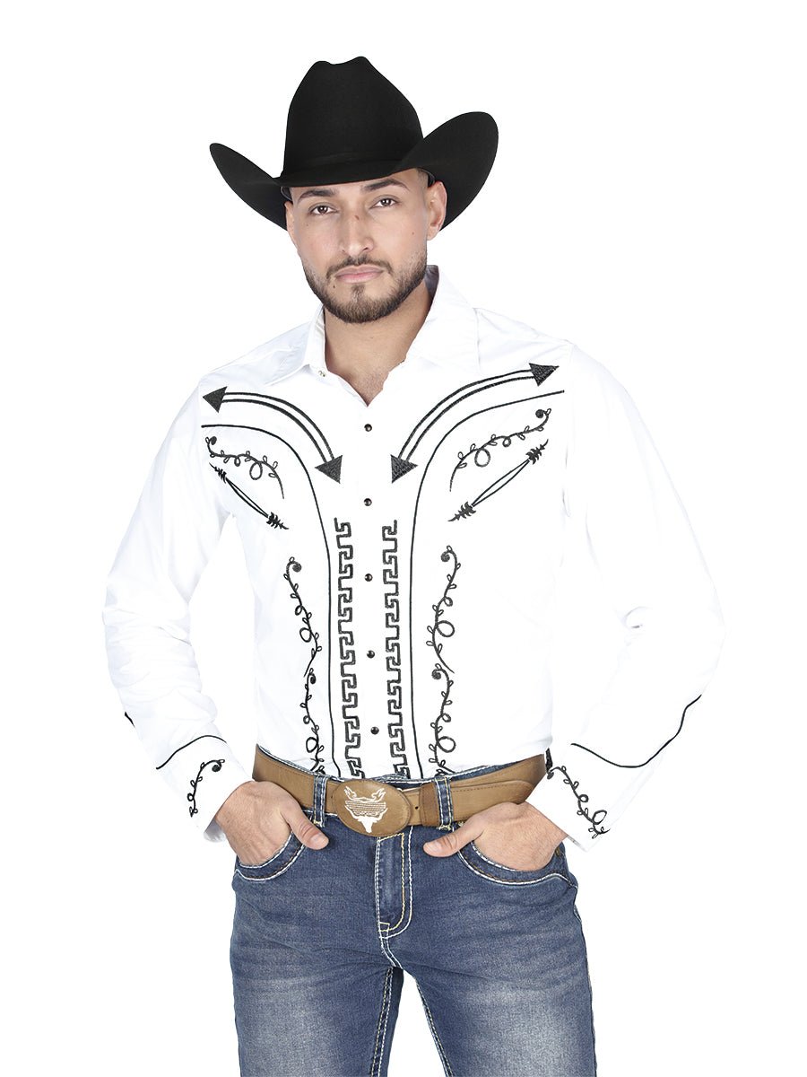 Men's White Embroidered Long Sleeve Western Shirt 'El General' White 44300 - BELLEZA'S - Men's White Embroidered Long Sleeve Western Shirt 'El General' White 44300 - Men's Shirt - 04430001