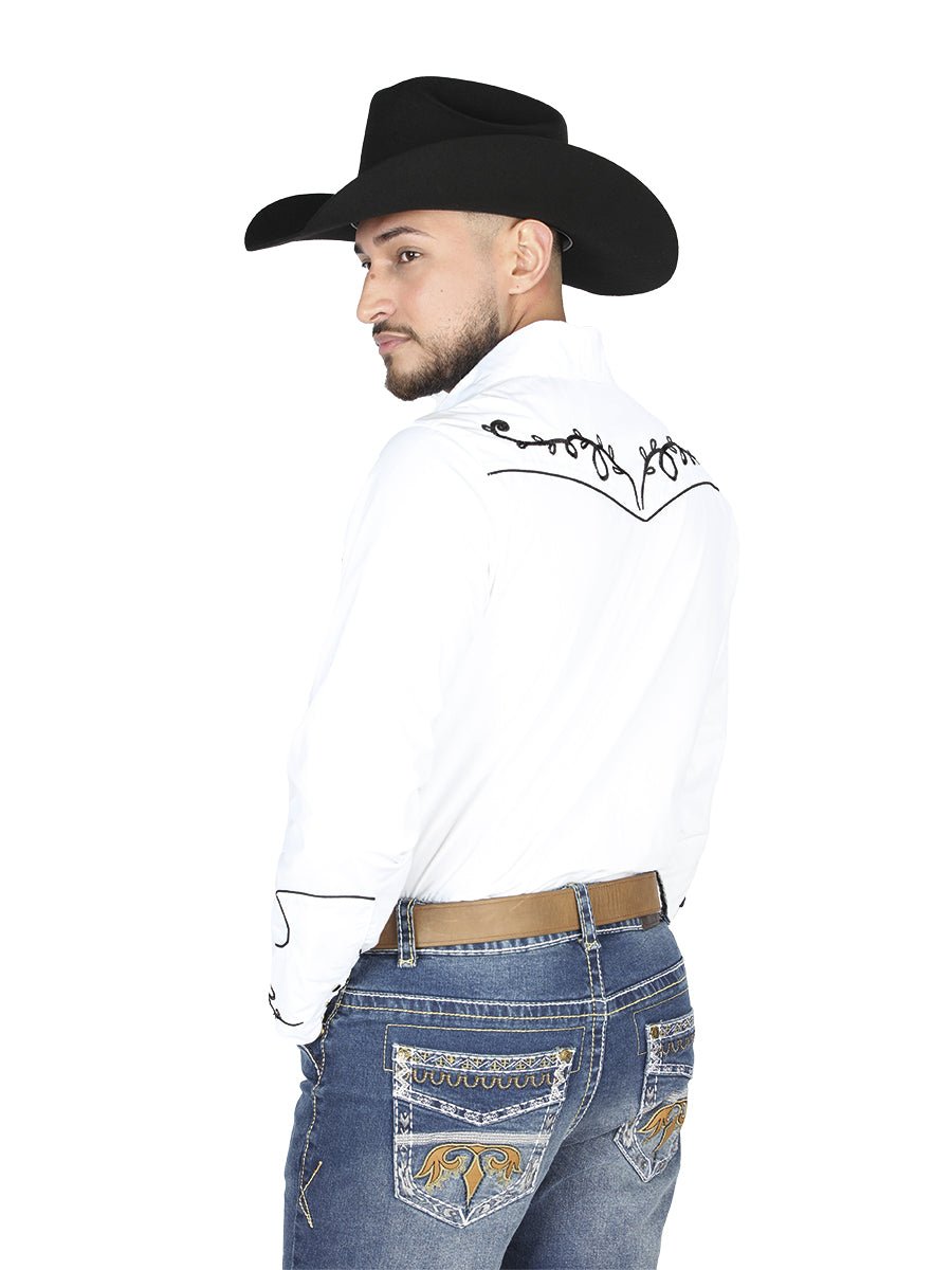 Men's White Embroidered Long Sleeve Western Shirt 'El General' White 44300 - BELLEZA'S - Men's White Embroidered Long Sleeve Western Shirt 'El General' White 44300 - Men's Shirt - 04430001