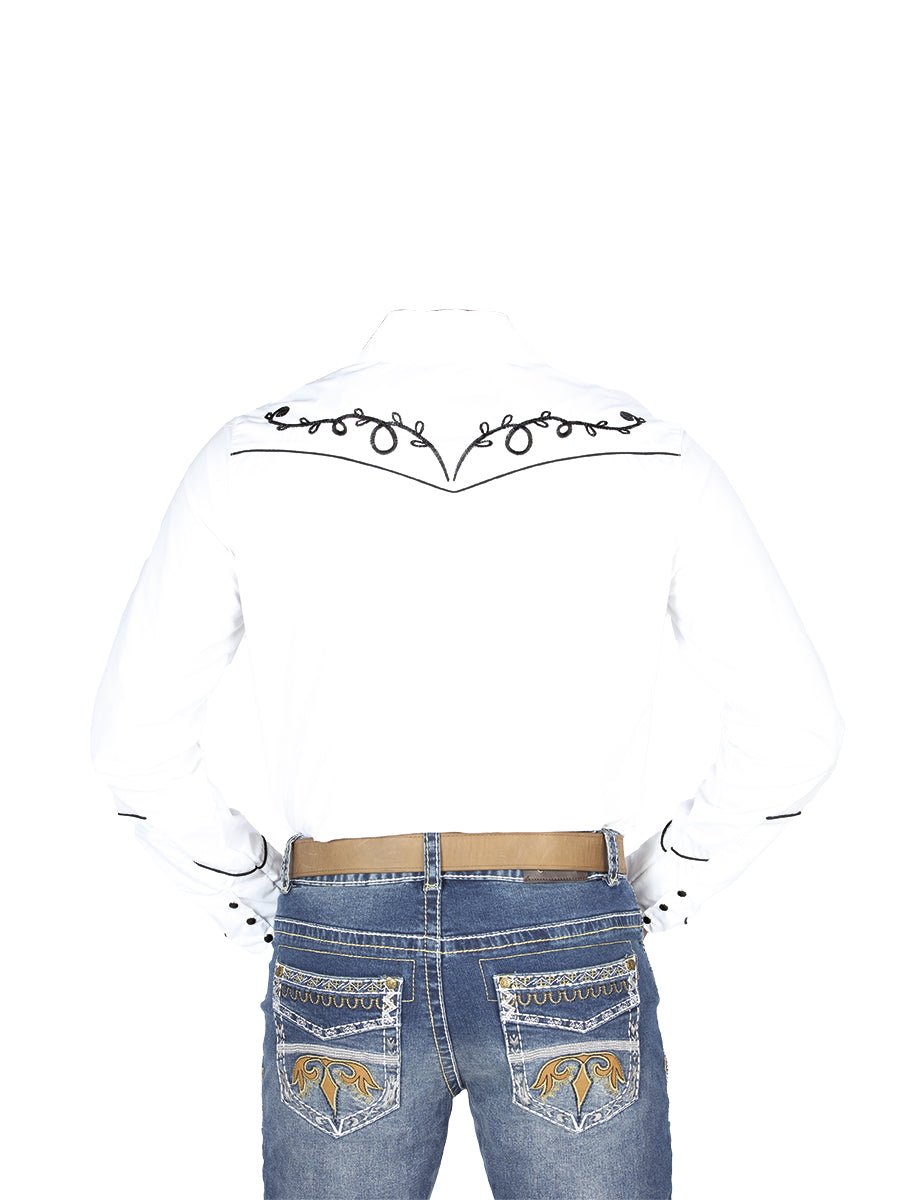 Men's White Embroidered Long Sleeve Western Shirt 'El General' White 44300 - BELLEZA'S - Men's White Embroidered Long Sleeve Western Shirt 'El General' White 44300 - Men's Shirt - 04430001